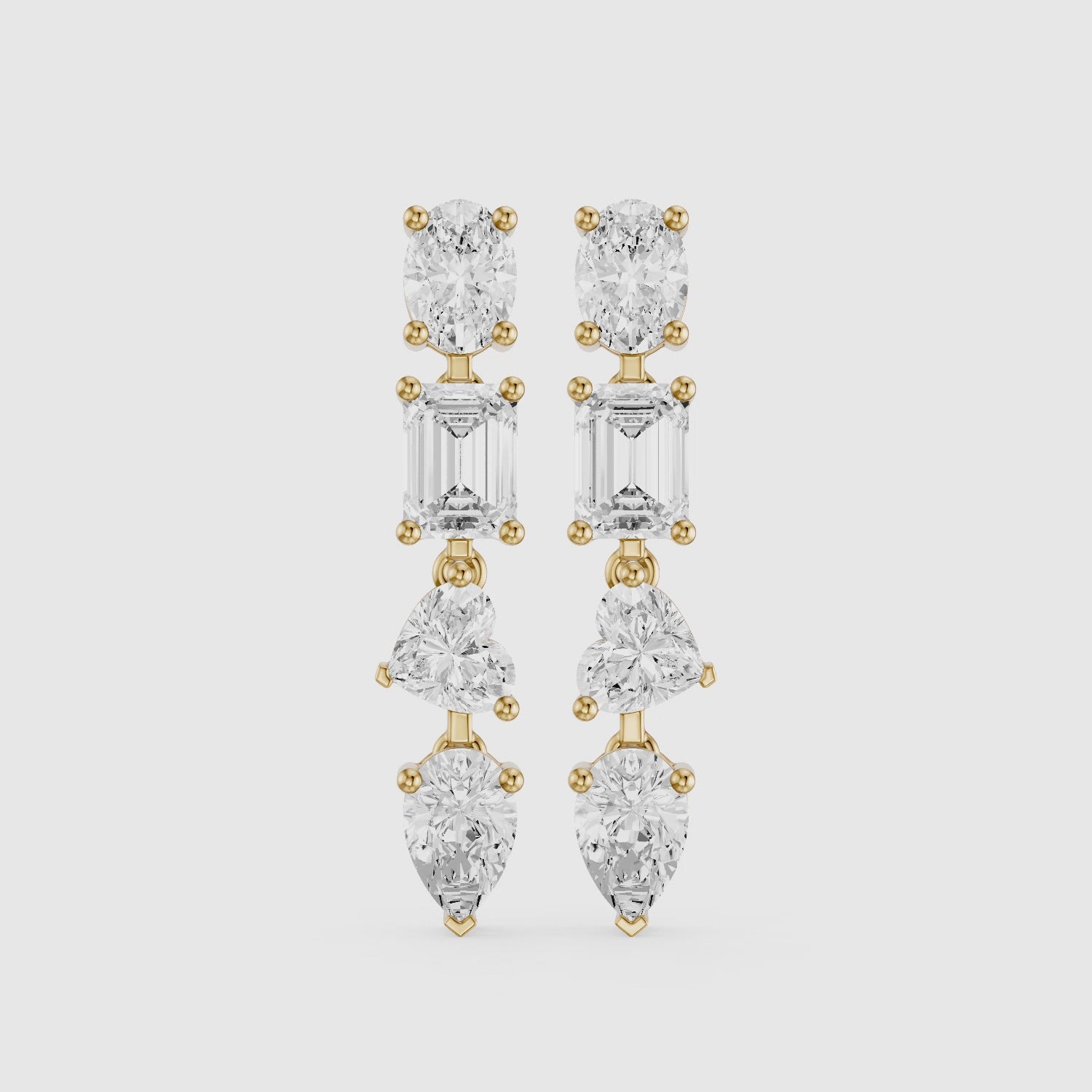 Load video: Queenie Oval, Emerald Cut, Heart, and Pear Lab Grown Diamond Drop Earrings