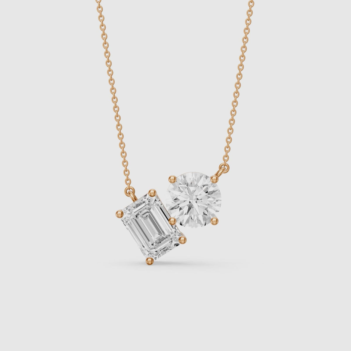 Load video: Navy Emerald and Round Lab Grown Diamond Toi Et Moi Pendant
