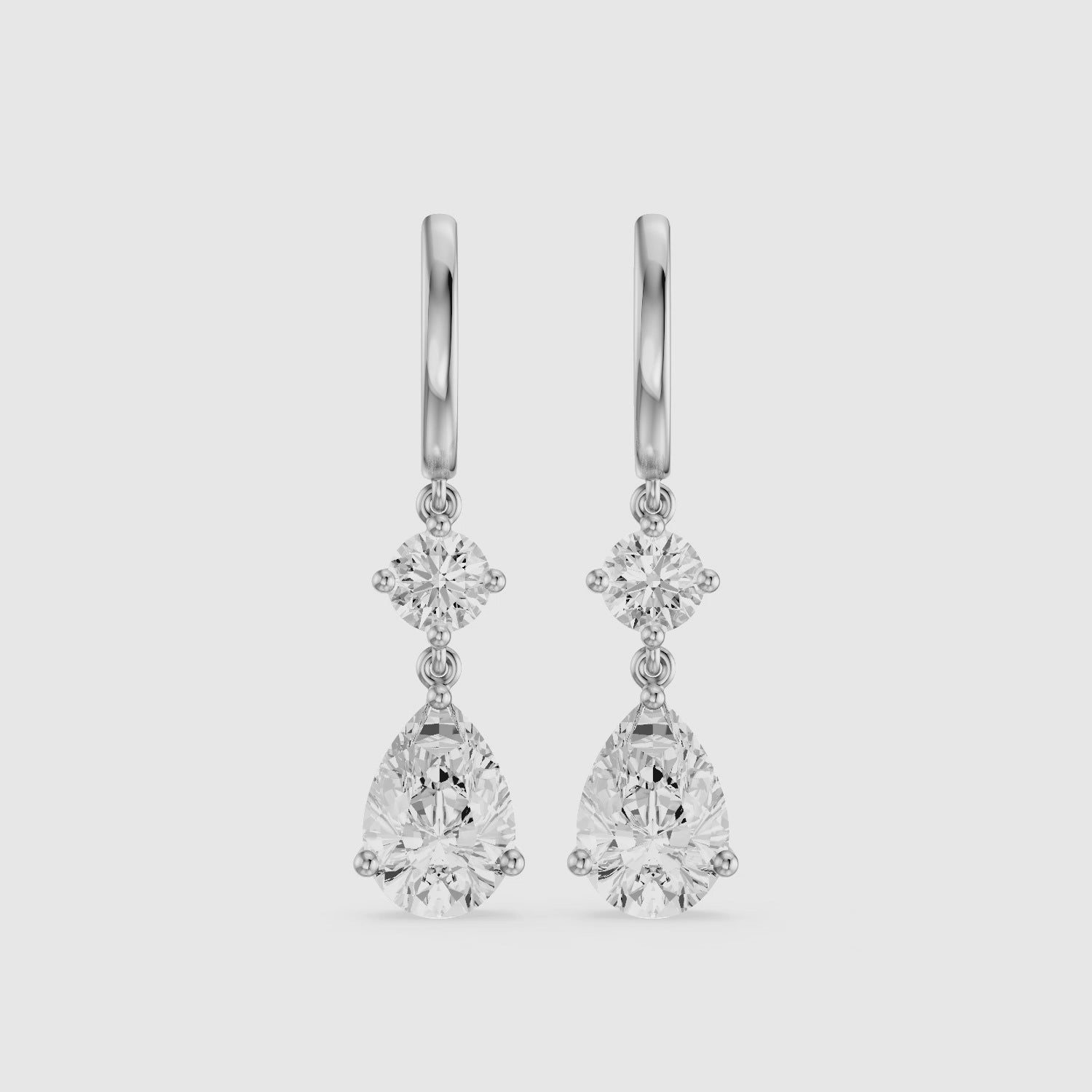 Load video: Aliza Round and Pear Lab Grown Diamond Huggie Drop Earrings