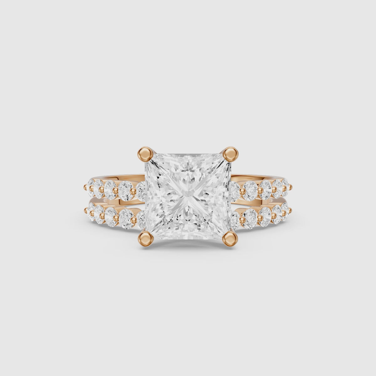 Load video: Tarsila Princess Cut Lab Grown Diamond Shared Prong Bridel Set