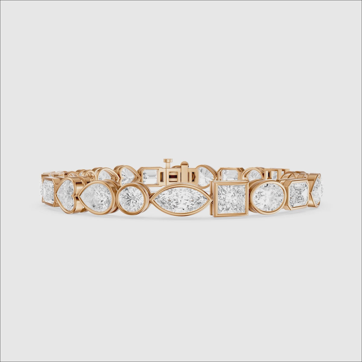 Load video: Ily Multi Shape Lab Grown Diamond Bezel Tennis Bracelet