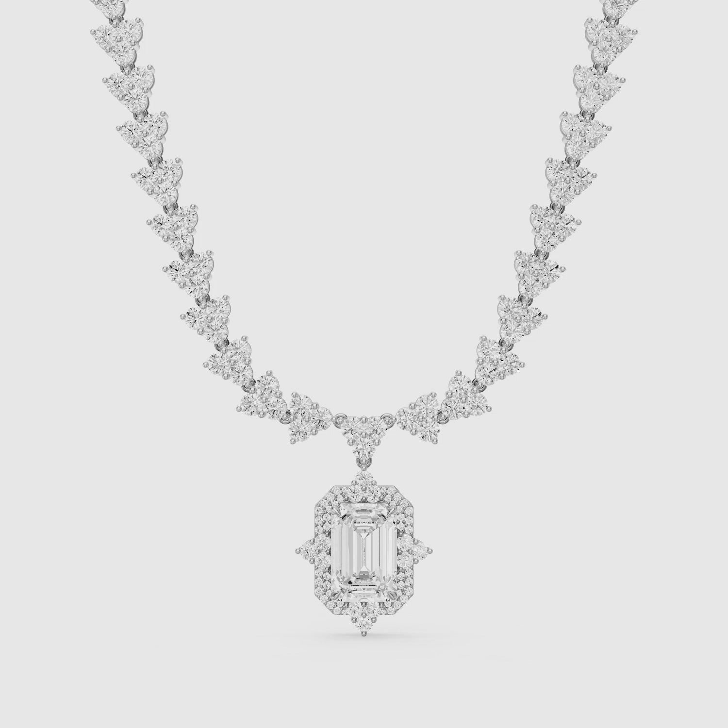 Load video: Genesis Emerald Cut Lab Grown Diamond Halo Style Tennis Necklace