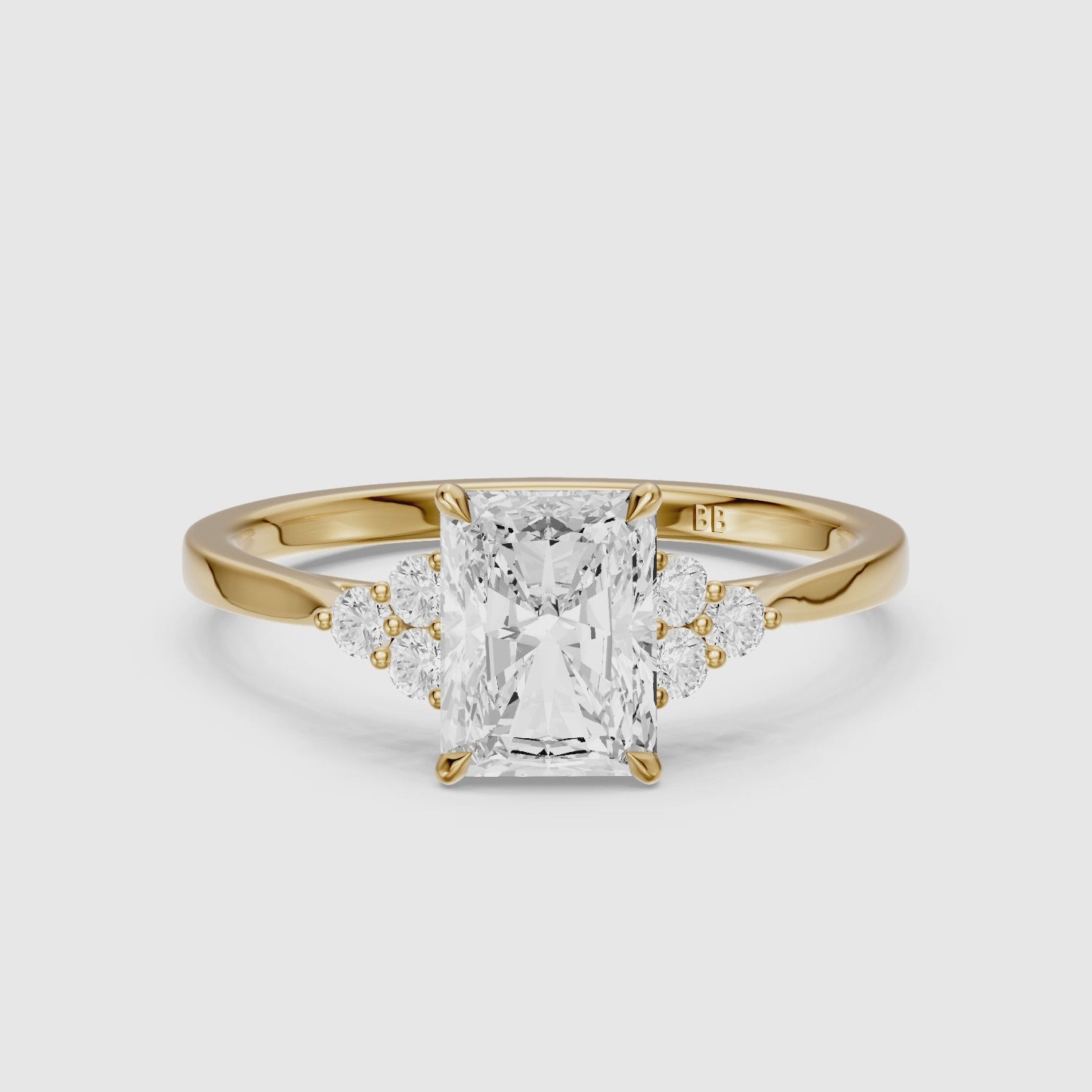 Load video: Myla Radiant Cut Side Stone Cluster Lab Grown Diamond Ring