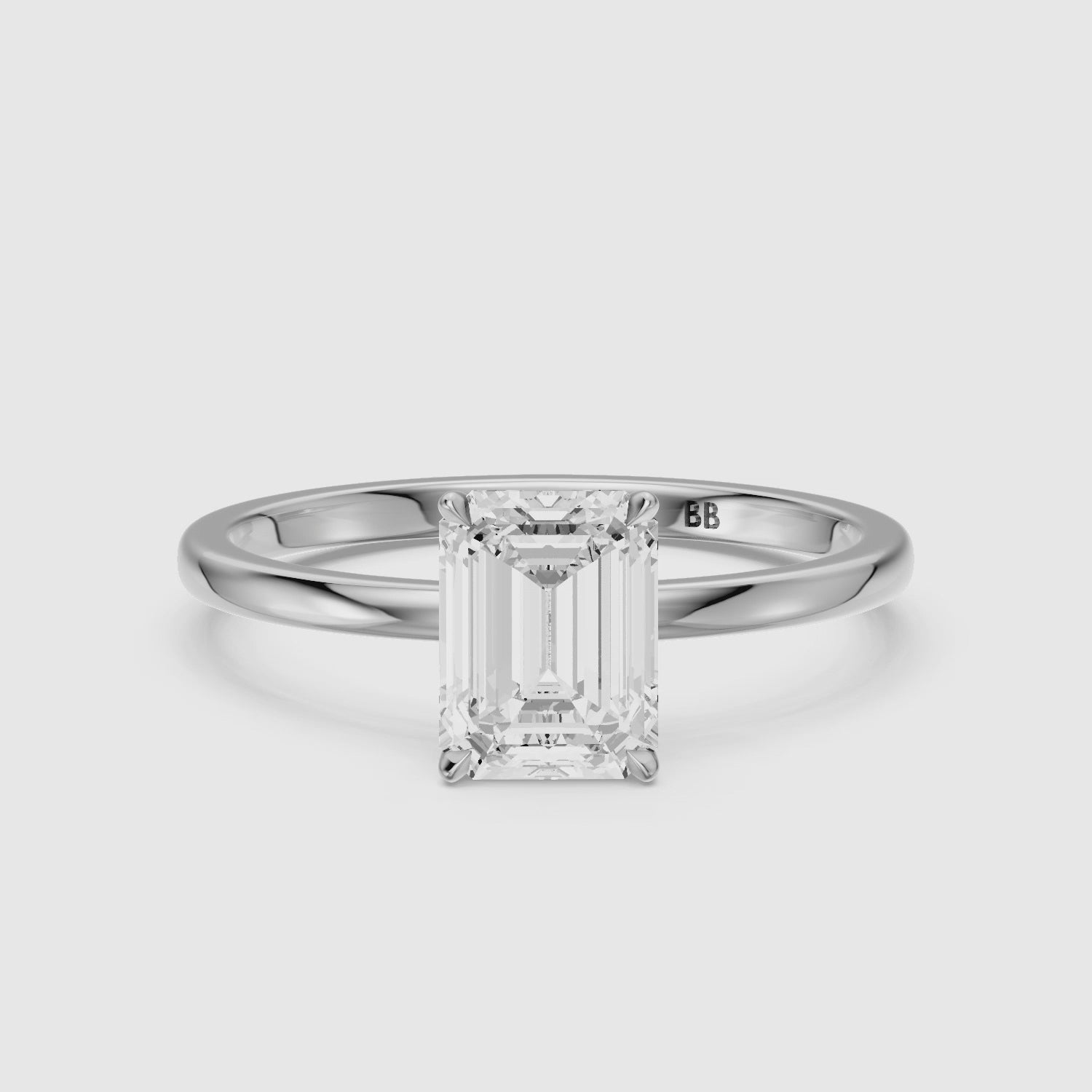 Load video: Sevana 4 Prong Emerald Cut Low Profile Solitaire Lab Grown Diamond Ring
