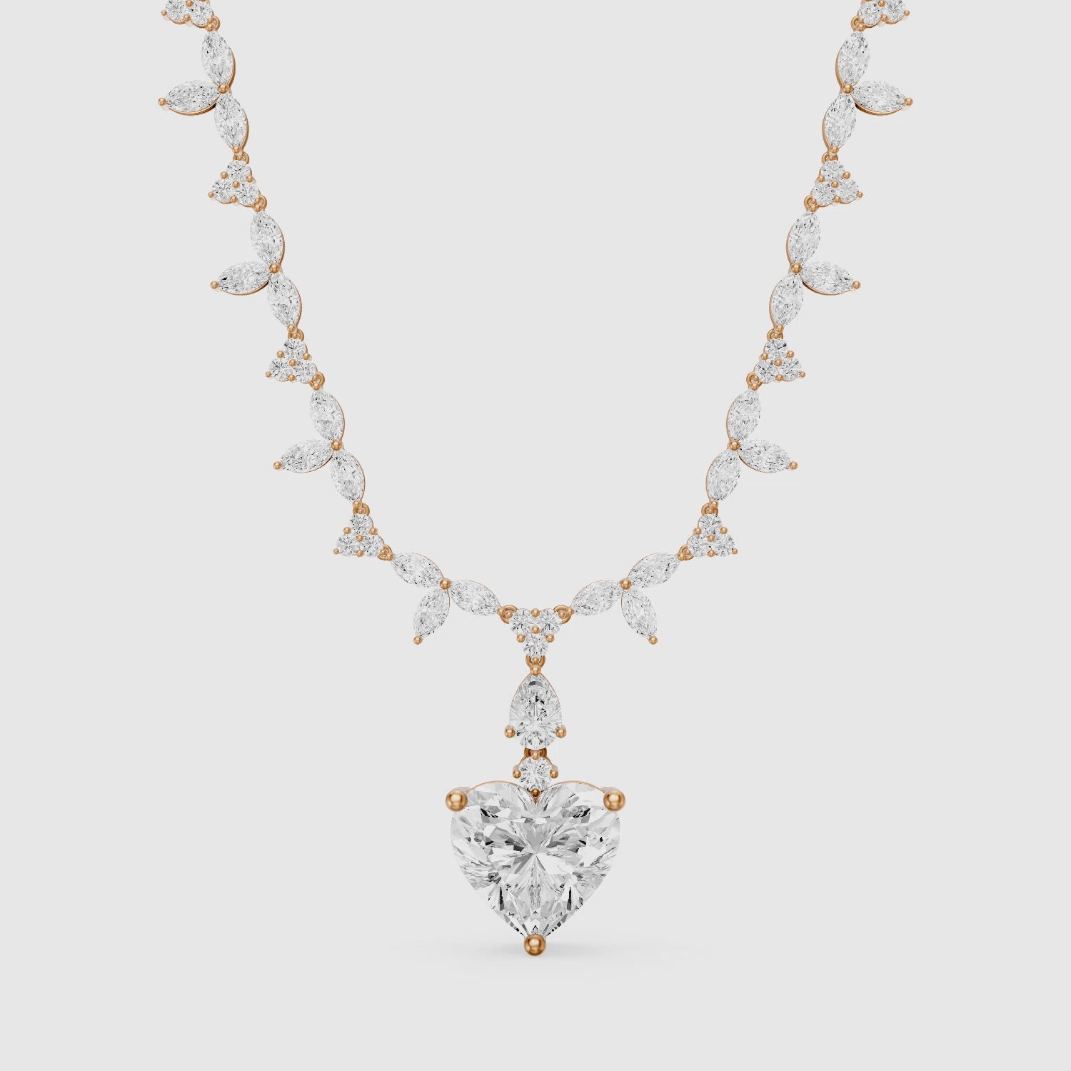 Load video: Alice Heart Cut Lab Grown Diamond Leaf Motif Tennis Necklace