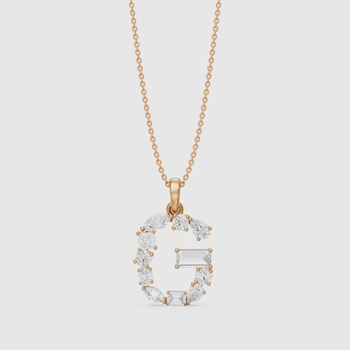 Load video: Lucinda Multi Shape Lab Grown Diamond Initial G Pendant