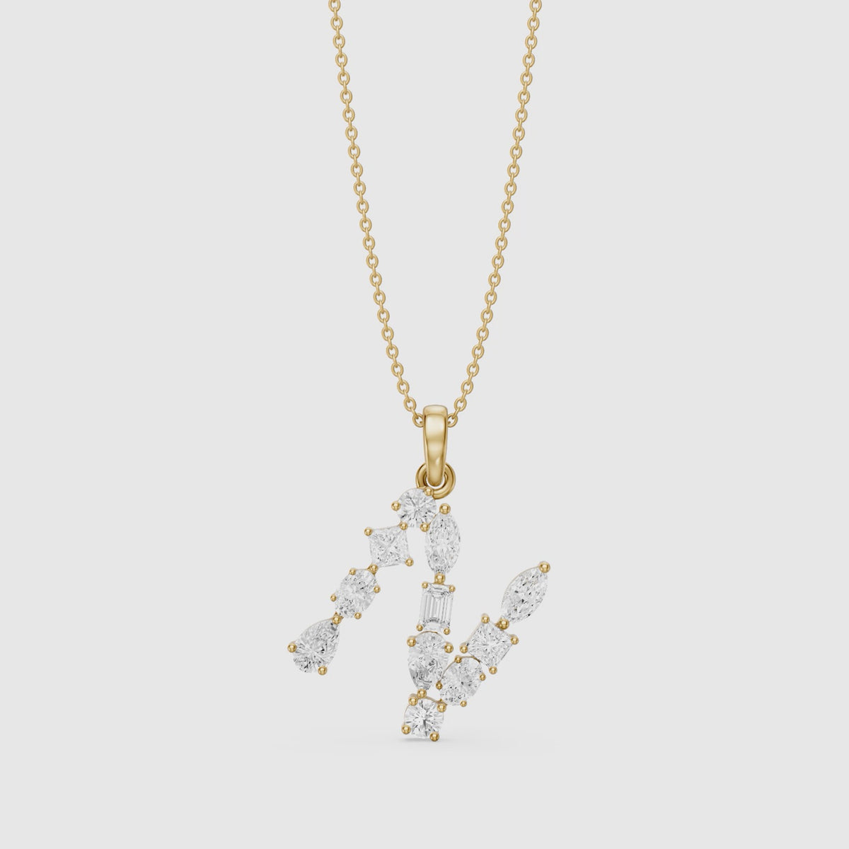 Load video: Ines Multi Shape Lab Grown Diamond Initial N Pendant