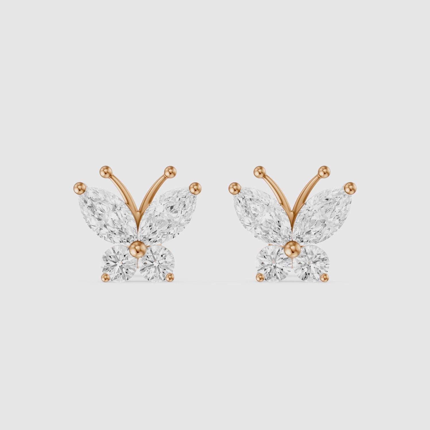 Load video: Delphine Marquise and Round Lab Grown Diamond Butterfly Stud Earrings