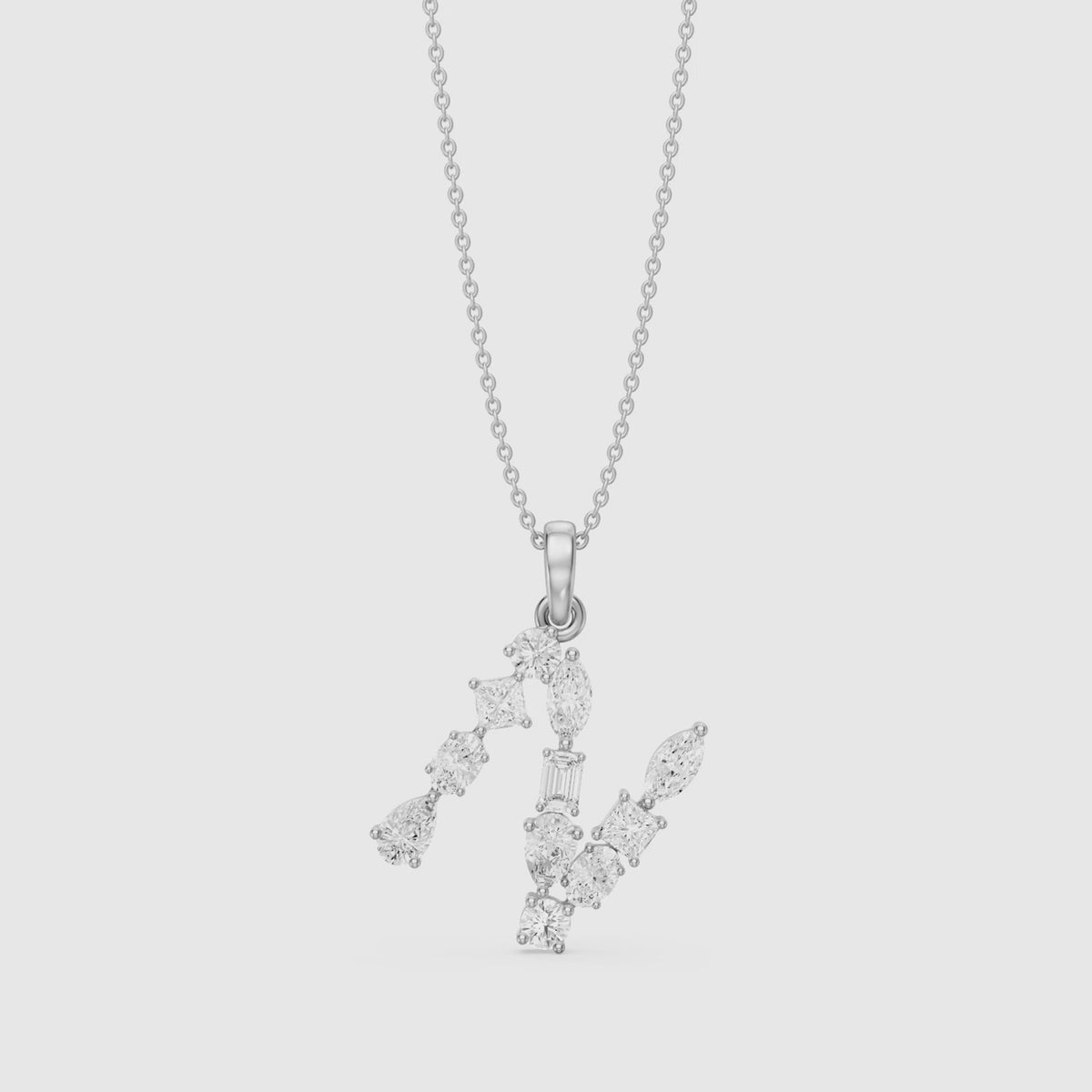 Load video: Ines Multi Shape Lab Grown Diamond Initial N Pendant