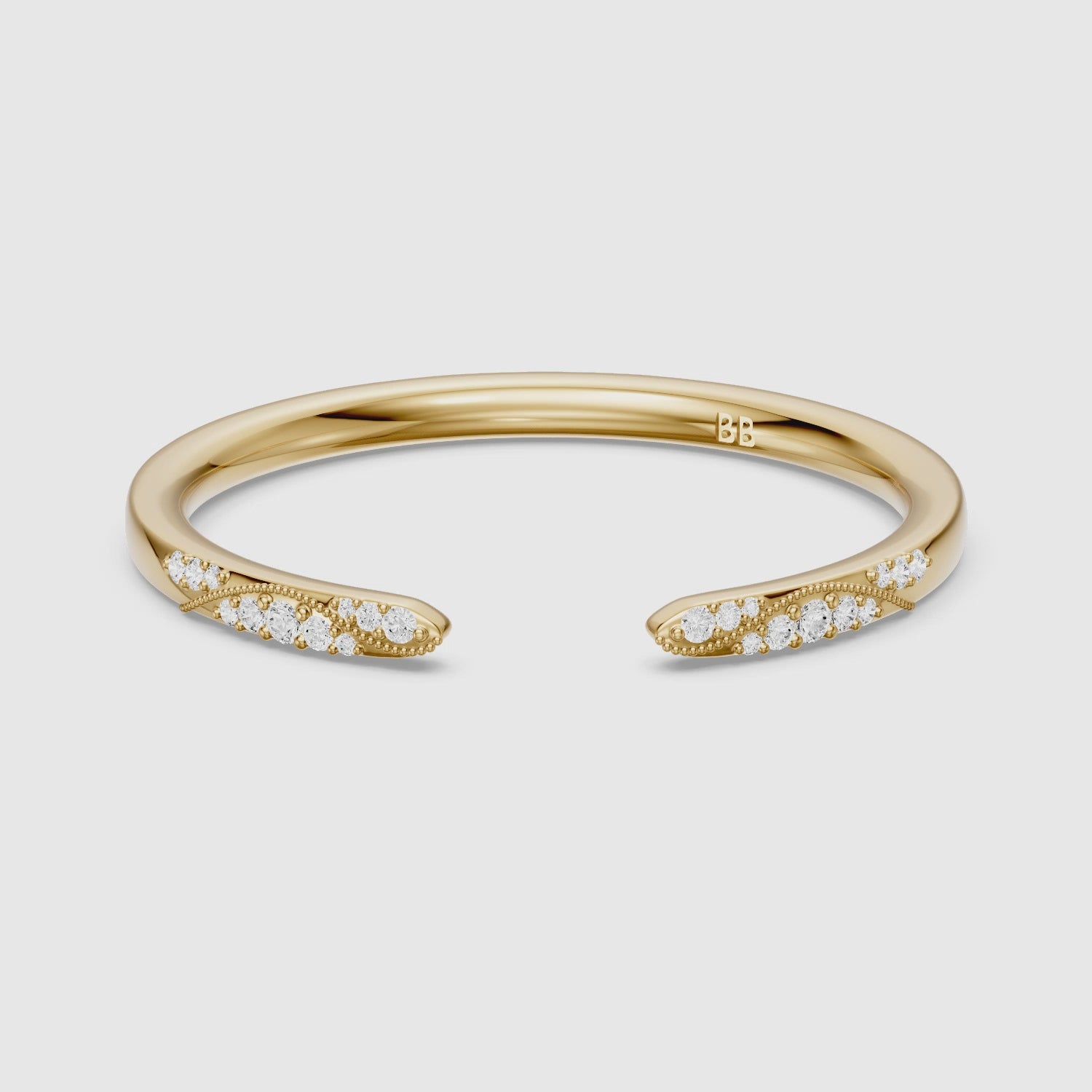 Load video: Isla Open Wedding Band Lab Grown Diamond with Milgrain