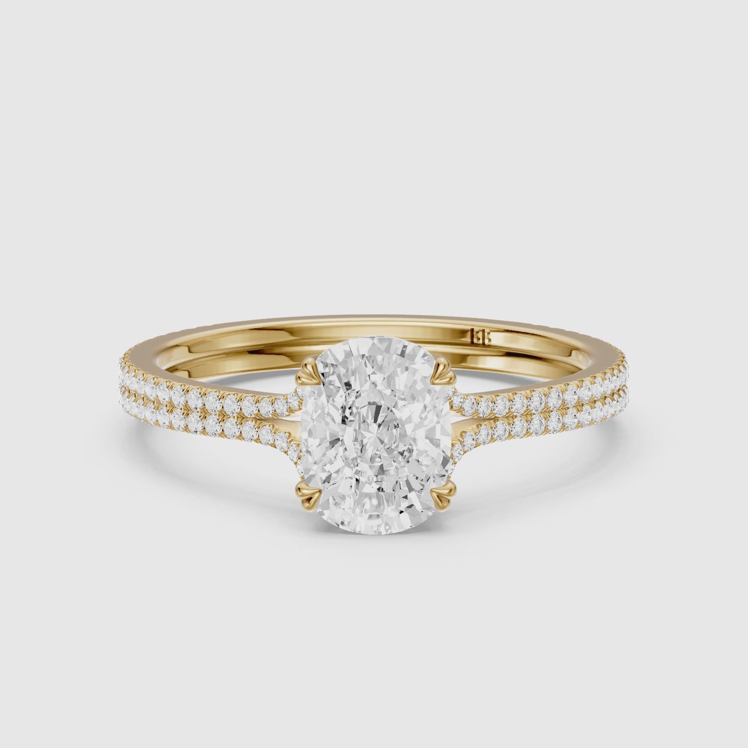 Load video: Kaia Elongated Cushion Cut Lab Grown Diamond Ring with Double Pave Band