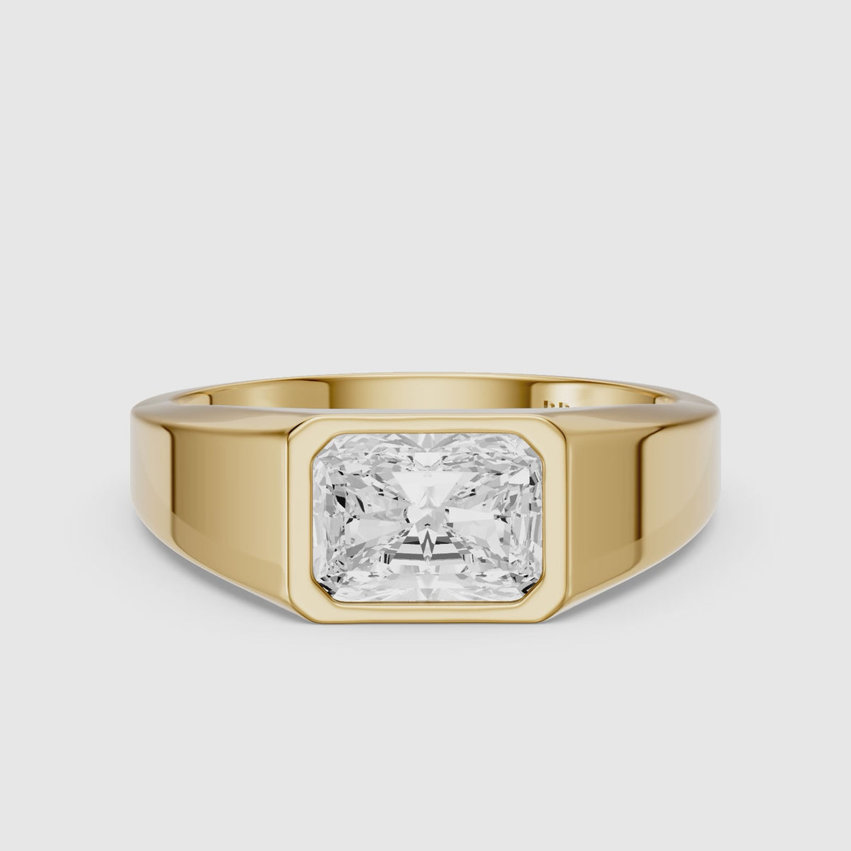 Load video: Sela Radiant Cut Bezel Set Lab Grown Diamond Signet Ring