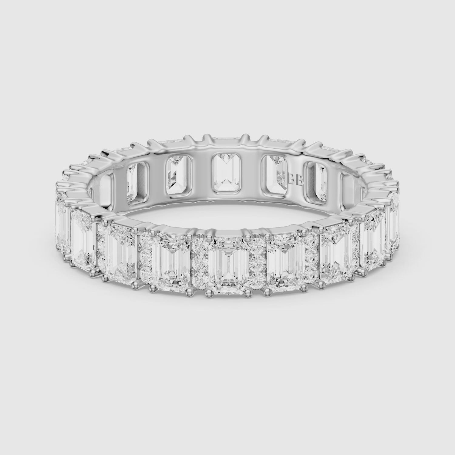Load video: Esme Emerald Cut Lab Grown Diamond Halo Full Eternity Band Ring
