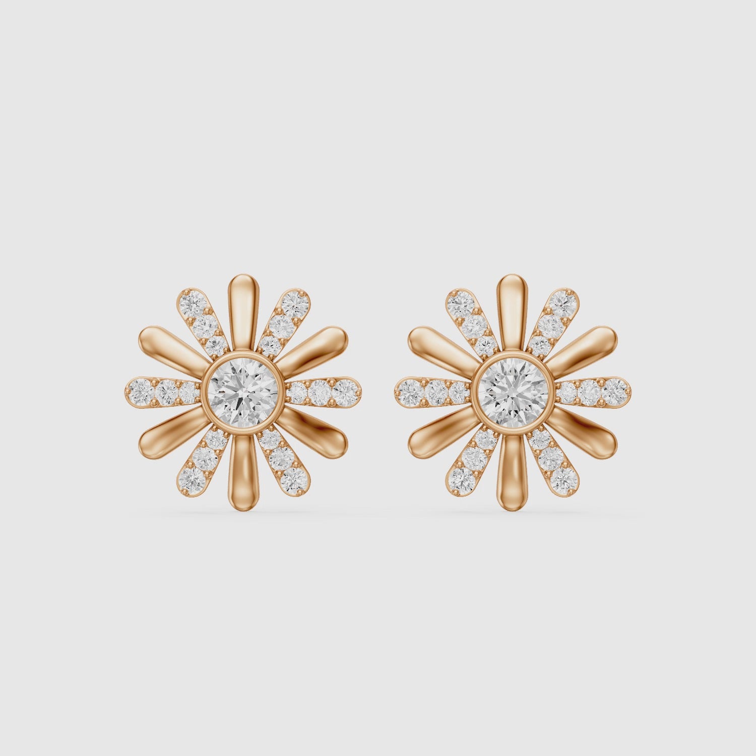 Load video: Zaria Round Shape Lab Grown Diamond Daisy Stud Earrings