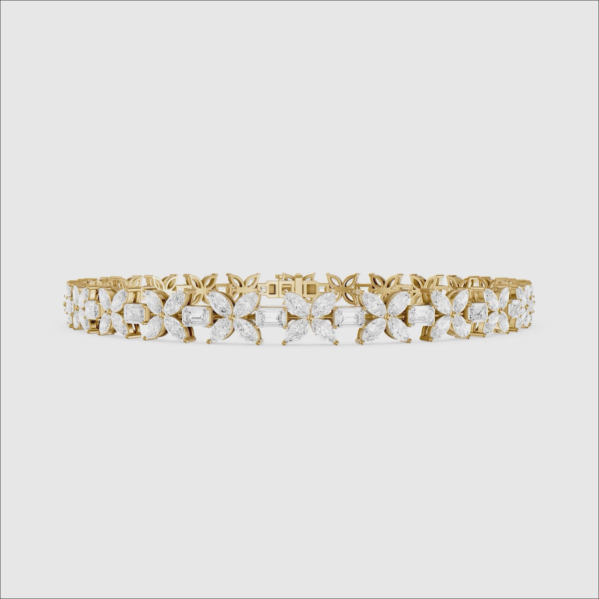 Load video: Fiorella Marquise Lab Grown Diamond Floral Bracelet with Emerald Cut Lab Diamonds