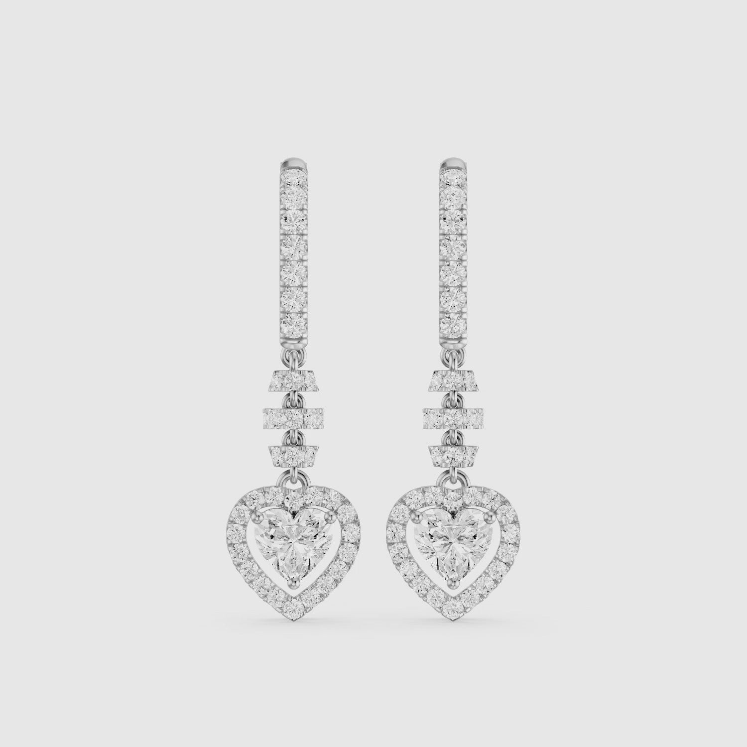 Load video: Hartley Heart Shape and Round Lab Grown Diamond Halo Drop Earrings