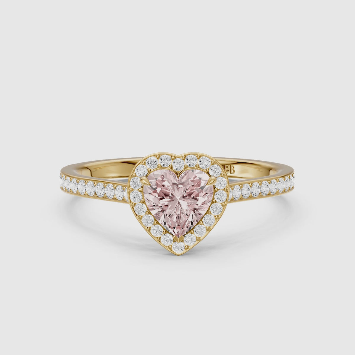 Load video: Melisande Heart Shaped Halo Channel Set Pink Lab Grown Diamond Ring