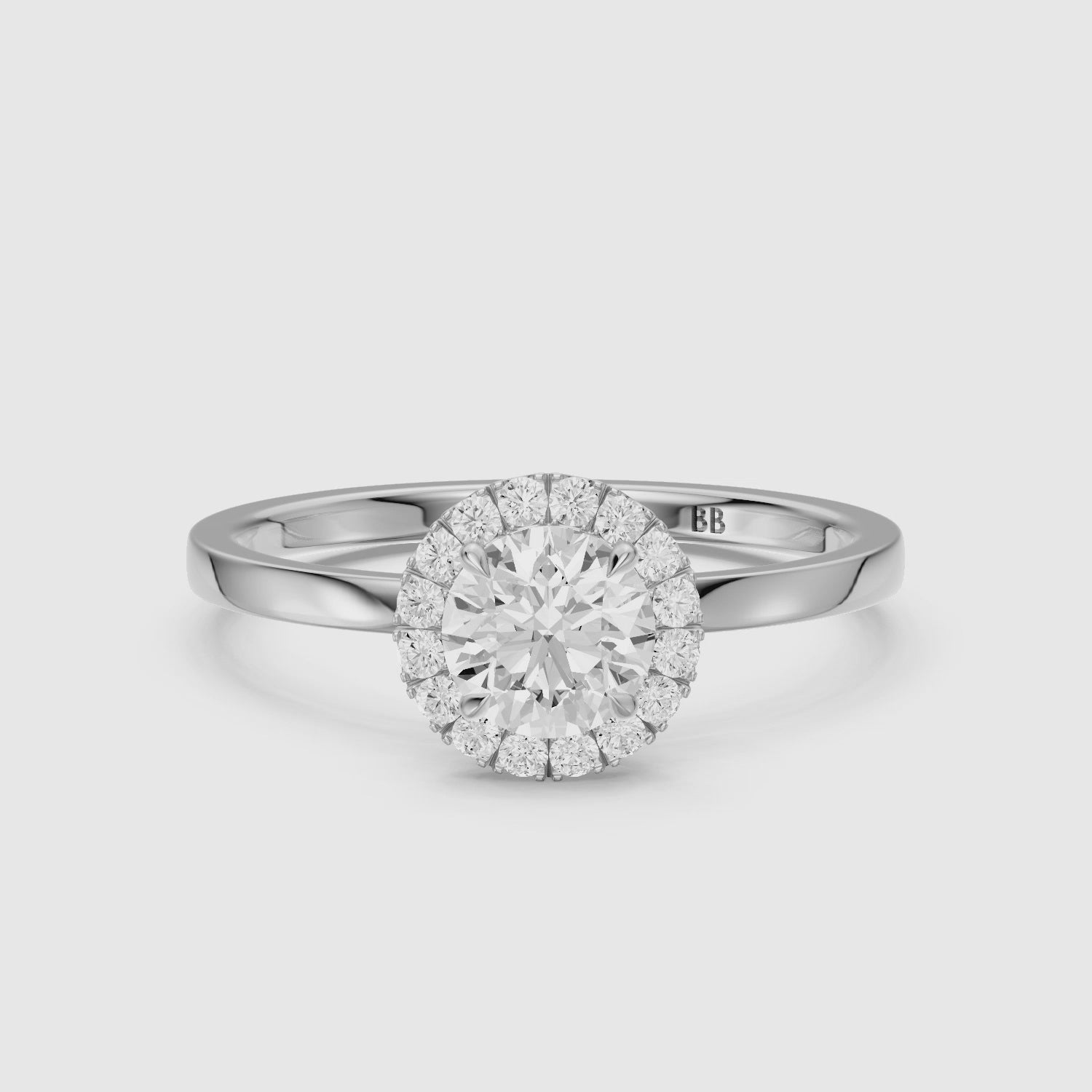 Load video: Aubrih Round Cut Halo Moissanite Diamond Engagement Ring