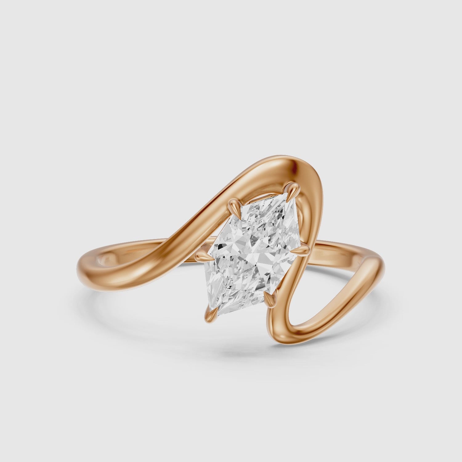 Load video: Regina Dutch Marquise Moissanite Diamond Bypass Wave Solitaire Ring