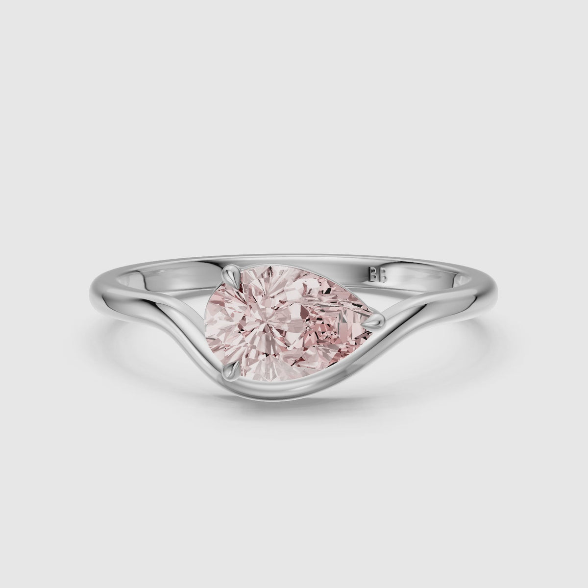 Load video: Mavis Pear Cut East West Pink Lab Grown Diamond Solitaire Ring