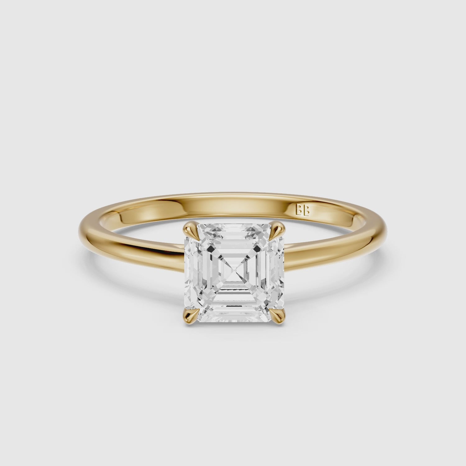Load video: Halima 4 Prong Asscher Cut Hidden Halo Lab Grown Diamond Ring
