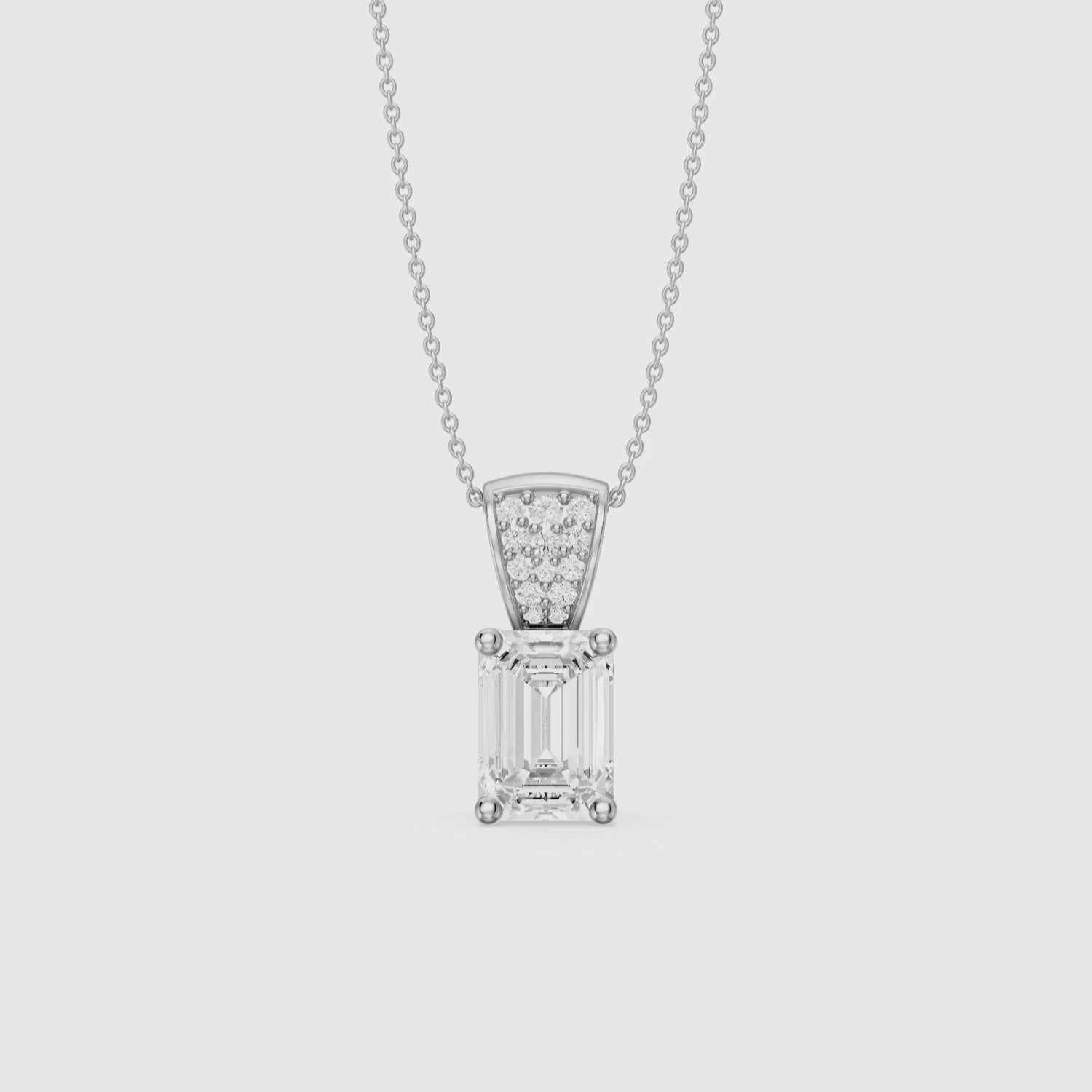 Load video: Adelyn Emerald Cut Lab Grown Diamond Pendant with Pave Bail