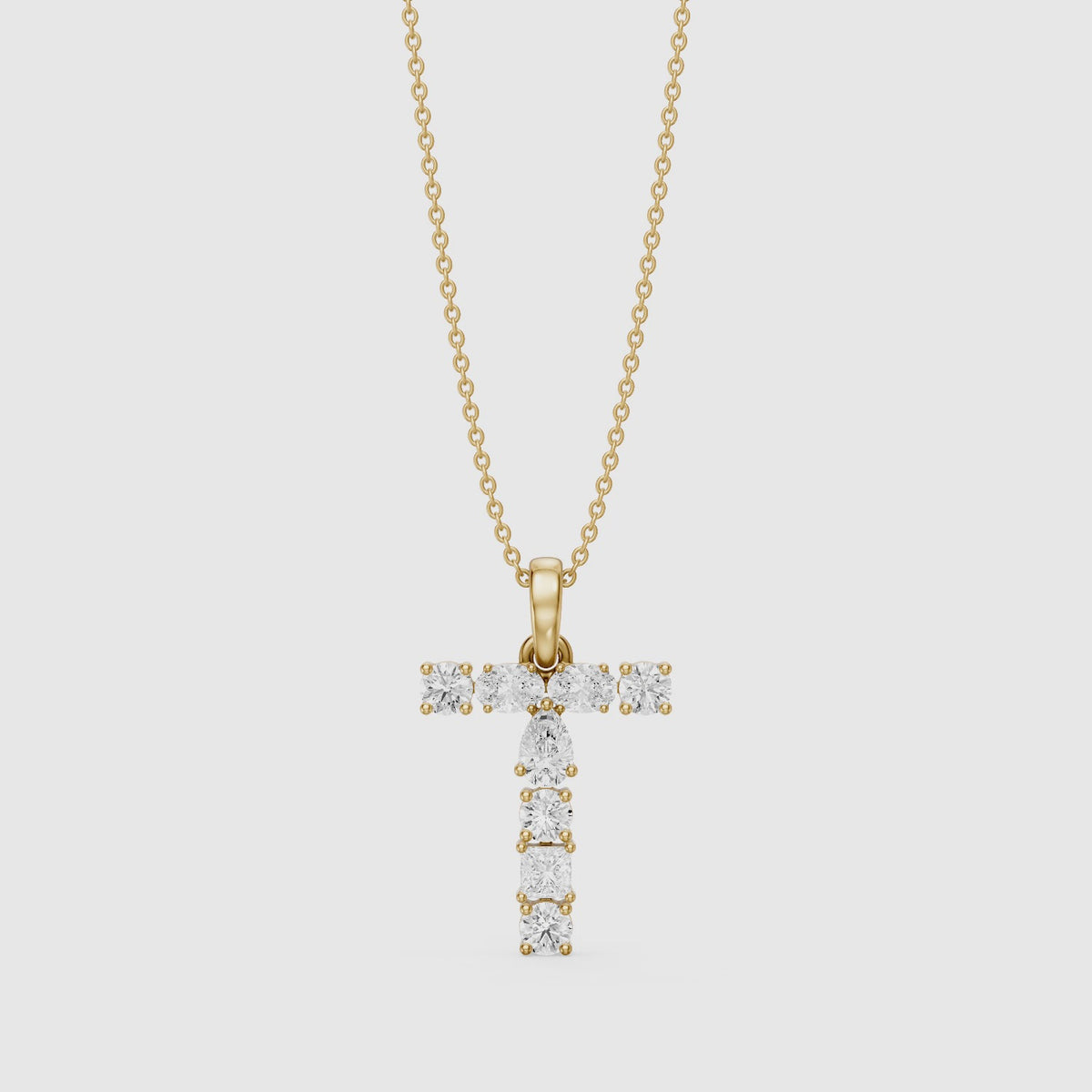 Load video: Lykke Multi Shape Lab Grown Diamond Initial T Pendant