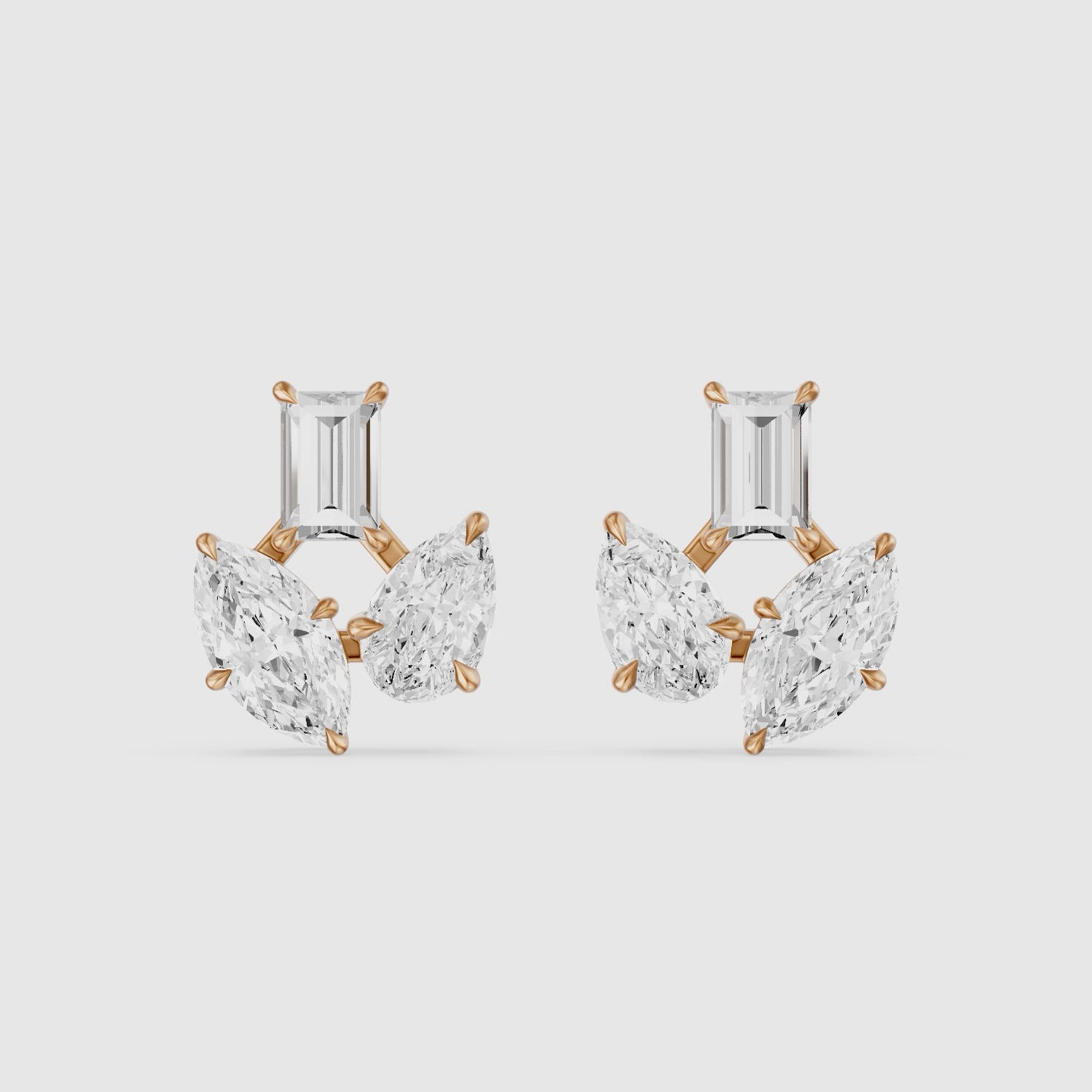 Load video: Vesper Marquise Pear Baguette Lab Grown Diamond Designer Stud Earrings