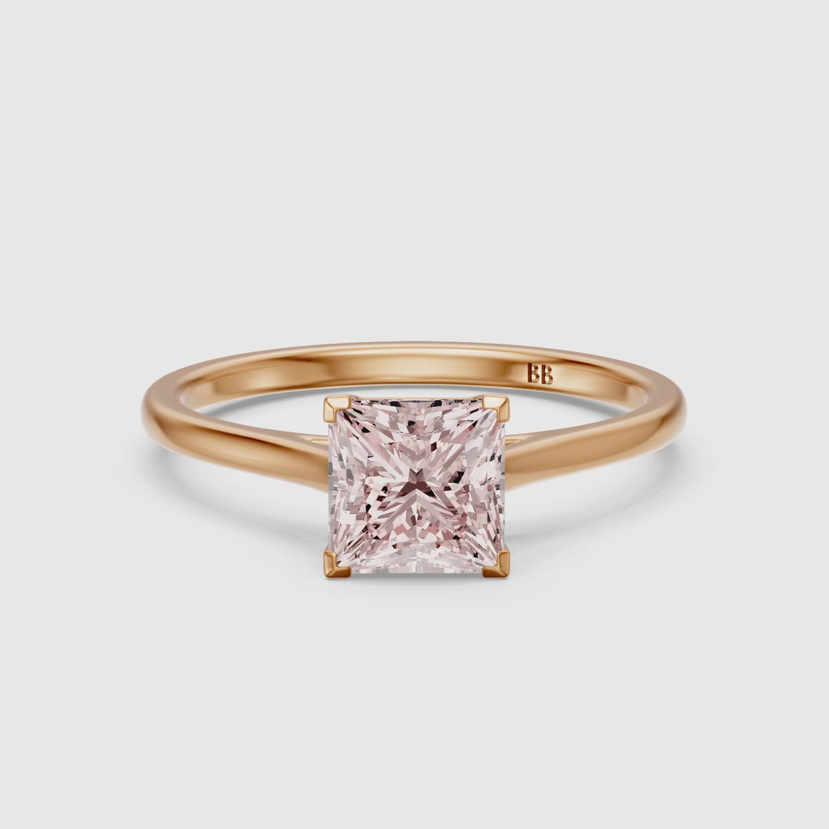 Load video: Briony Princess Cut Solitaire Cathedral Style Pink Lab Grown Diamond Engagement Ring