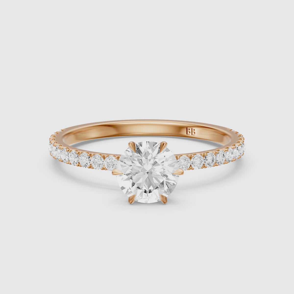 Load video: Mavis Round Lab Grown Diamond Engagement Ring with Pavé Band