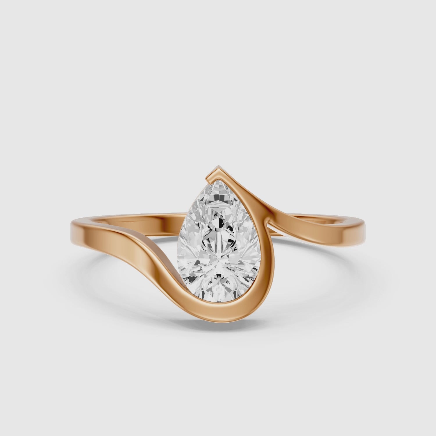 Load video: Lyra Pear Shape Moissanite Diamond Half Bezel Ring