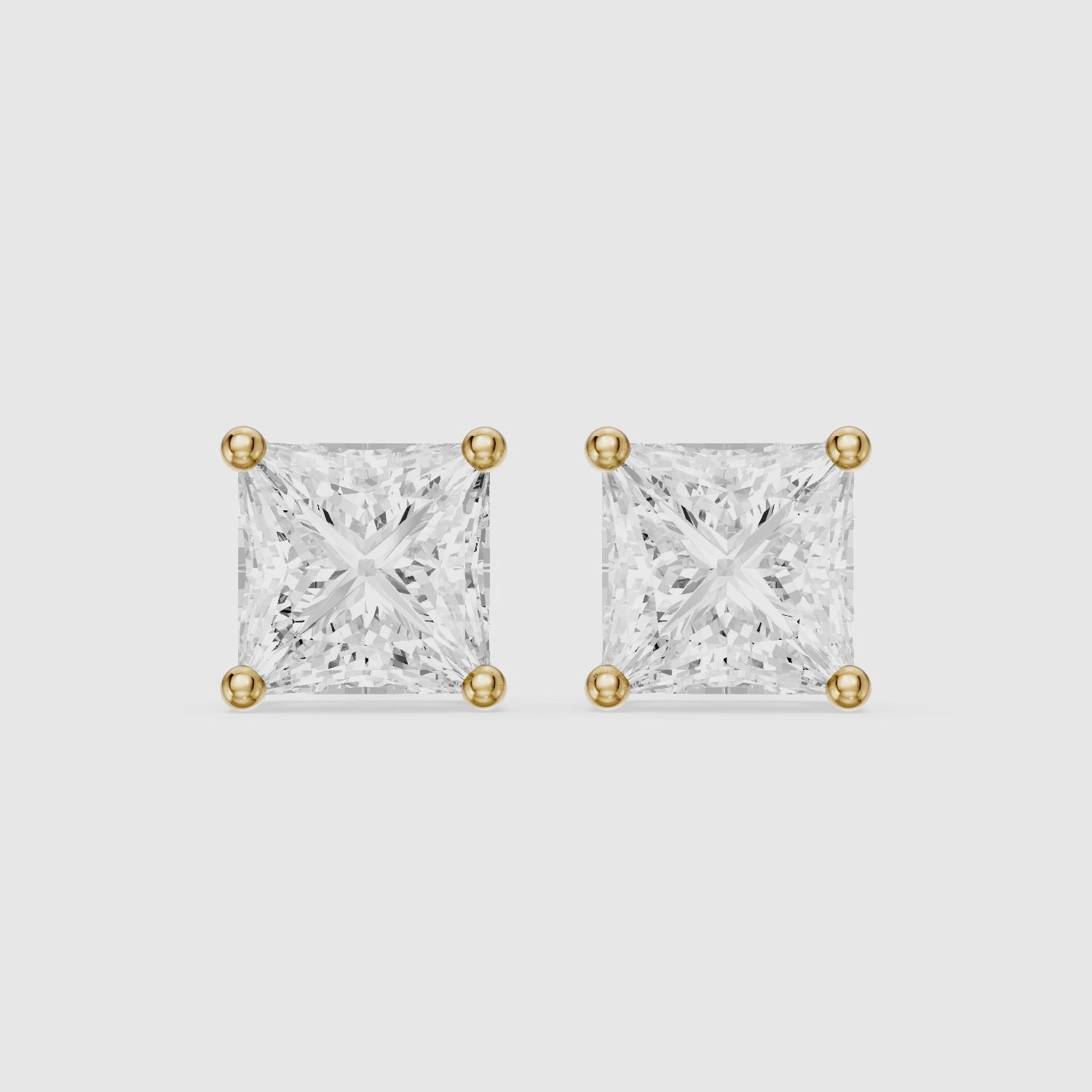 Load video: Leonora Princess Cut Lab Grown Diamond Solitaire Stud Earrings