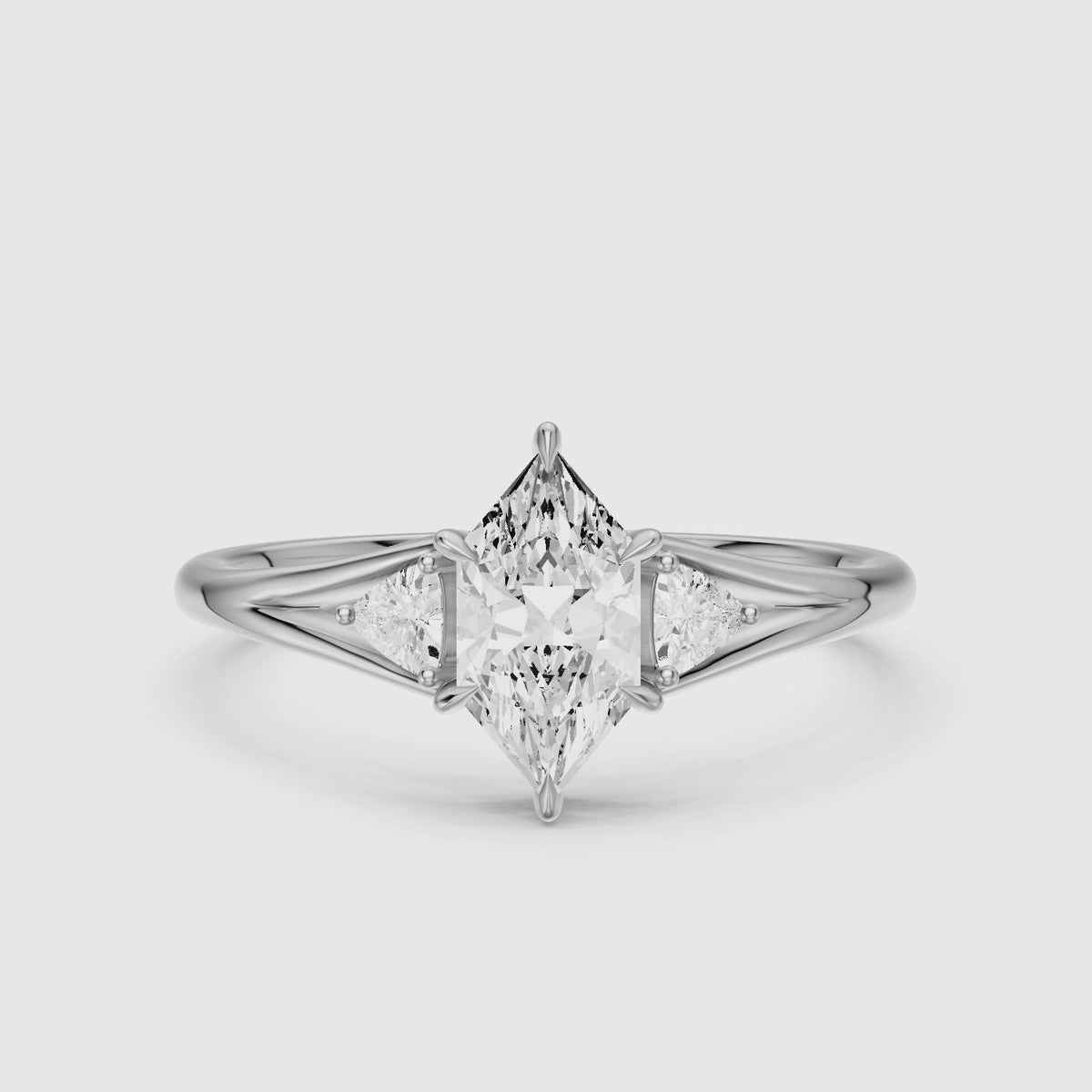 Load video: Mafalda Three Stone Dutch Marquise Lab Grown Diamond Ring with Trillion Side Stones