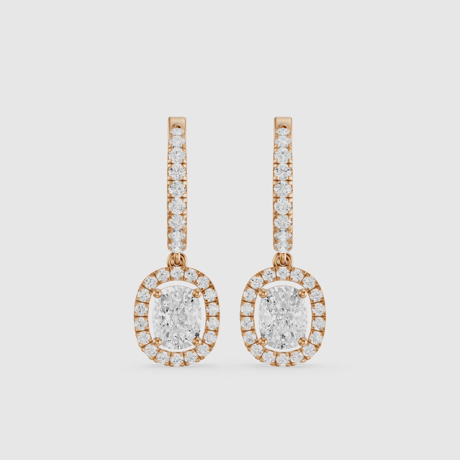 Load video: Fianna Elongated Cushion Cut Lab Grown Diamond Halo Drop Earrings