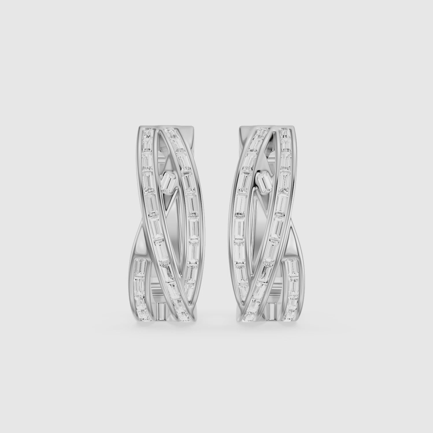 Load video: Liliana Baguette Lab Grown Diamond Crossover Hoop Earrings