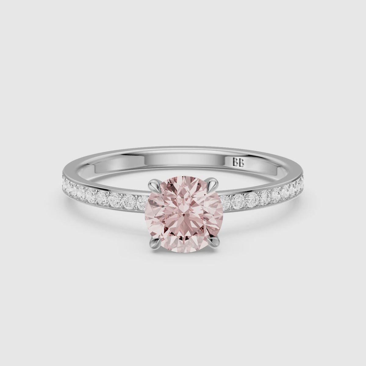 Load video: Celandine Round Cut Hidden Halo Channel Set Pink Lab Grown Diamond Ring