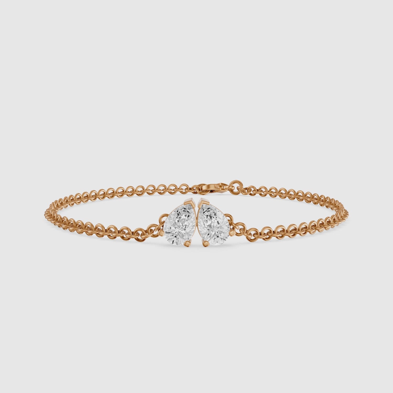 Load video: Jacquelyn Twin Pear Lab Grown Diamond Toi et Moi Chain Bracelet