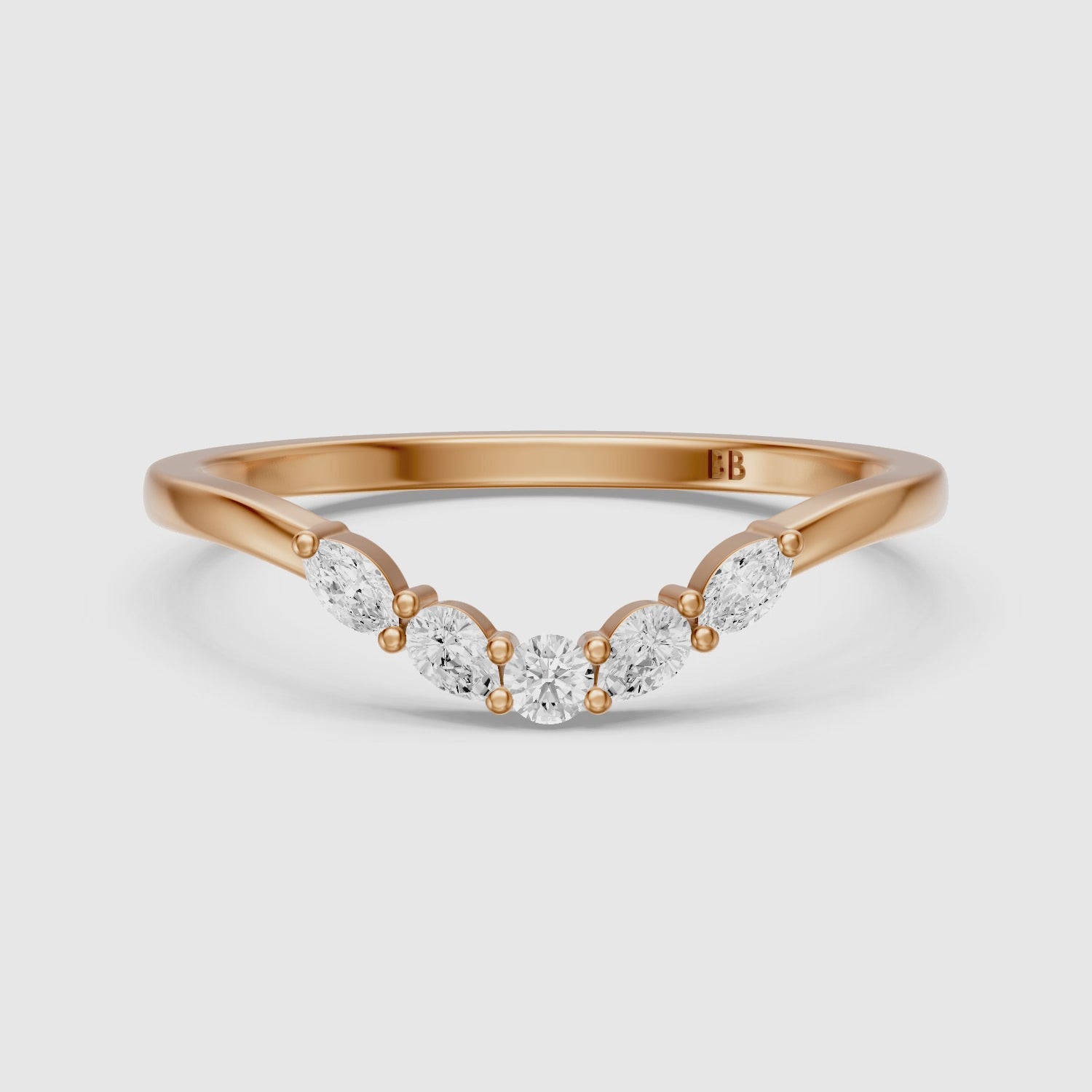 Load video: Gia Marquise, Pear and Round Lab Grown Diamond Curved Wedding Band