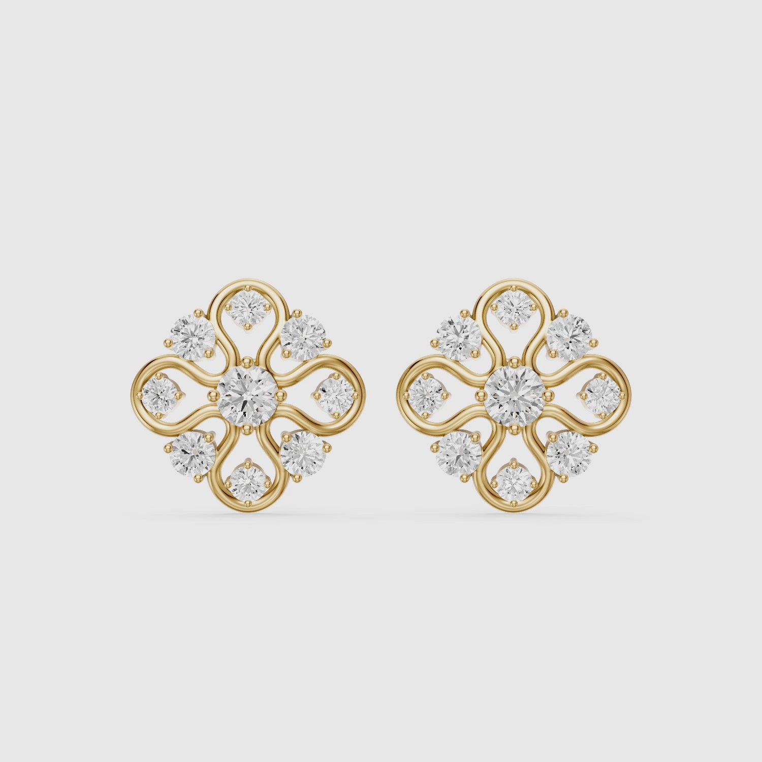 Load video: Zelinda Round Lab Grown Diamond Floral Filigree Stud Earrings