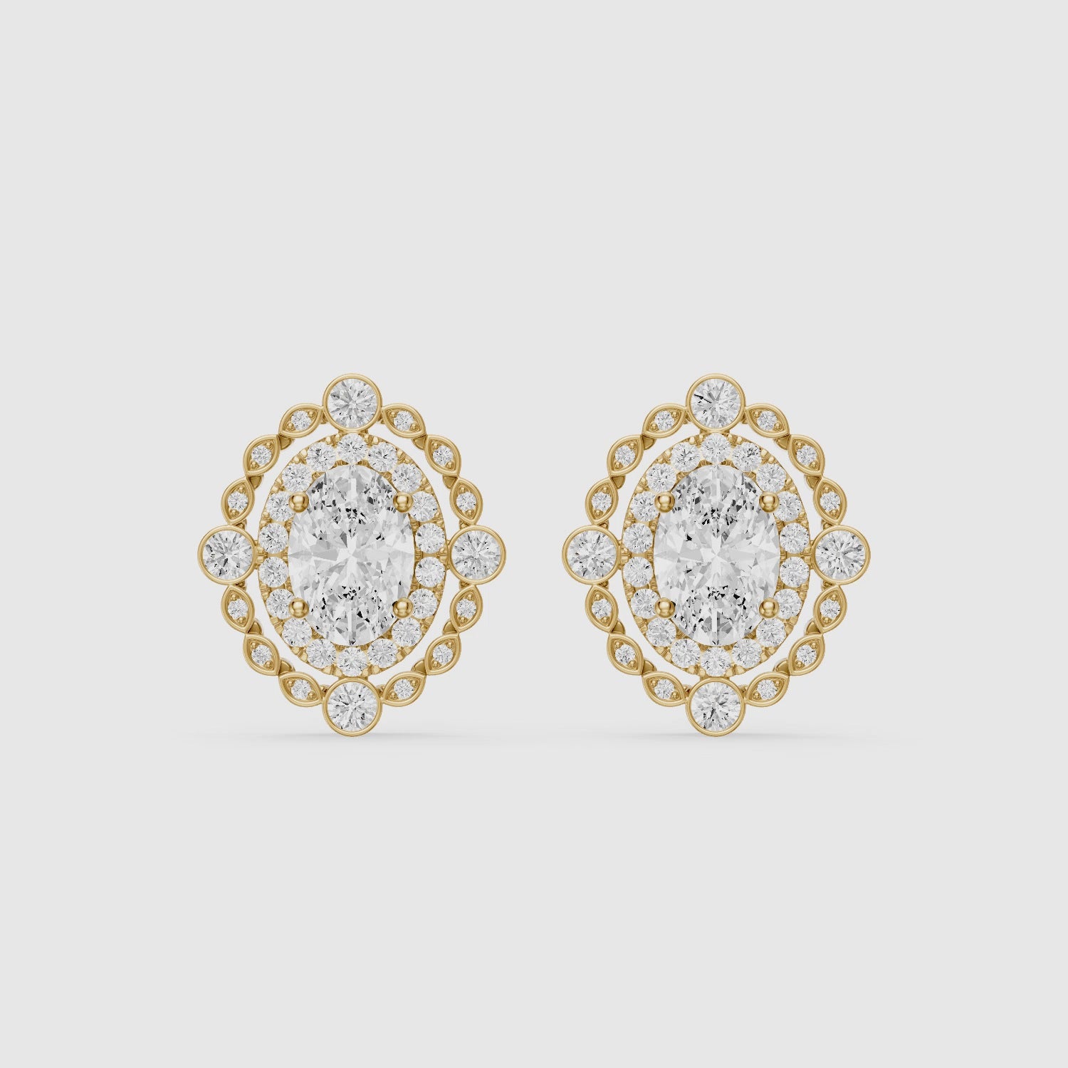 Load video: Evadne Oval and Round Lab Grown Diamond Double Halo Stud Earrings
