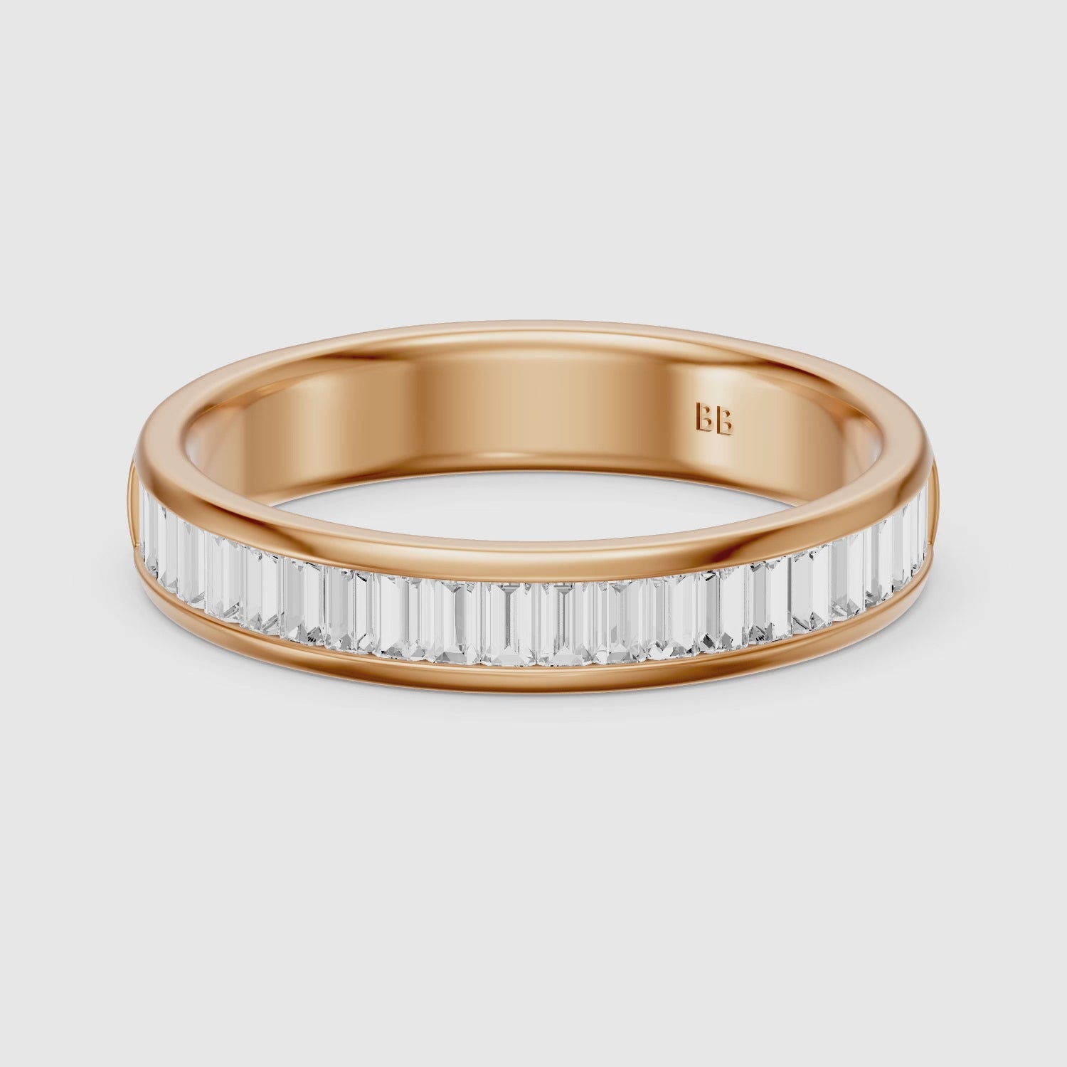Load video: Megan Baguette Cut Channel Set Lab Grown Diamond Eternity Wedding Band