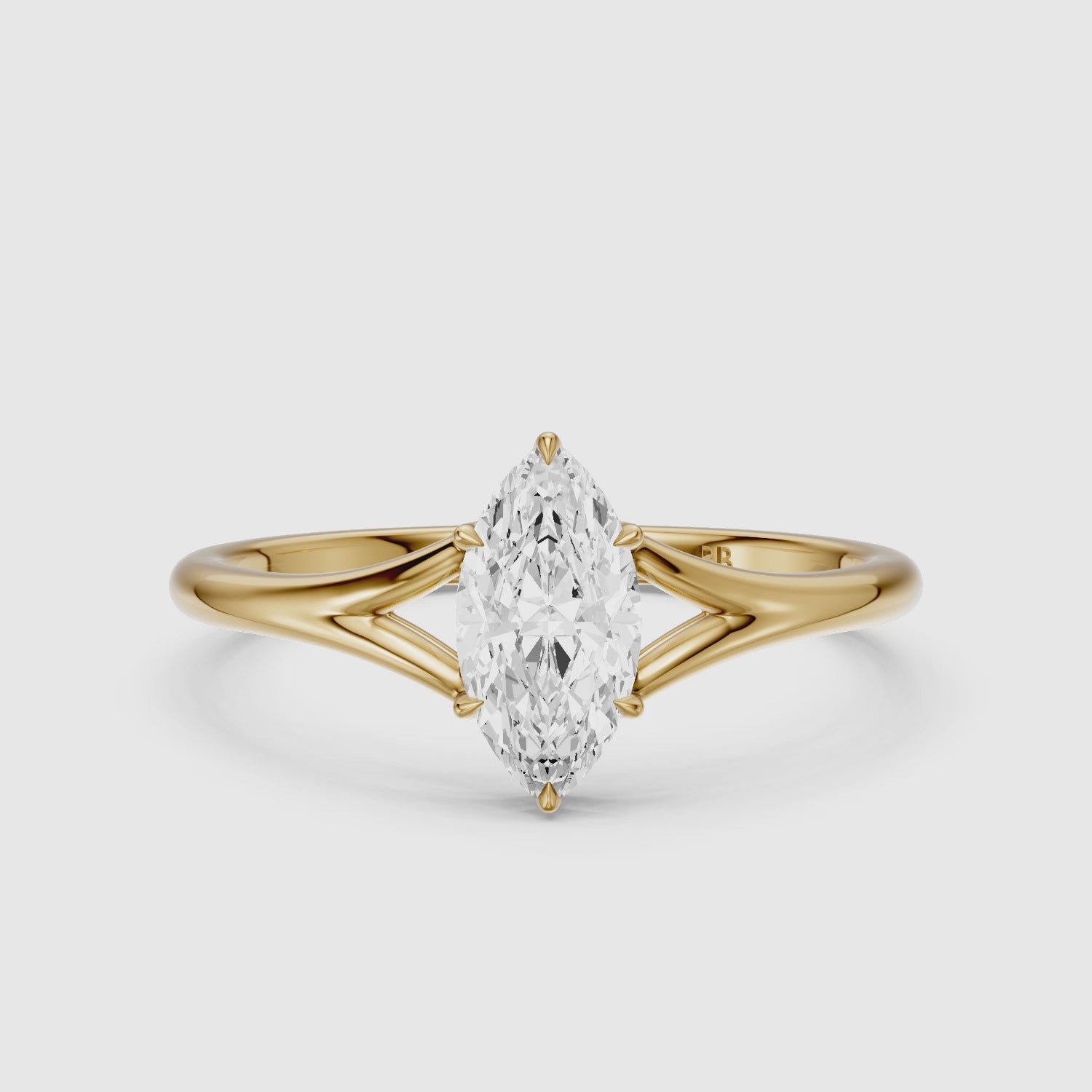 Load video: Elara Marquise Cut Moissanite Diamond Ring with Split Cathedral Shank