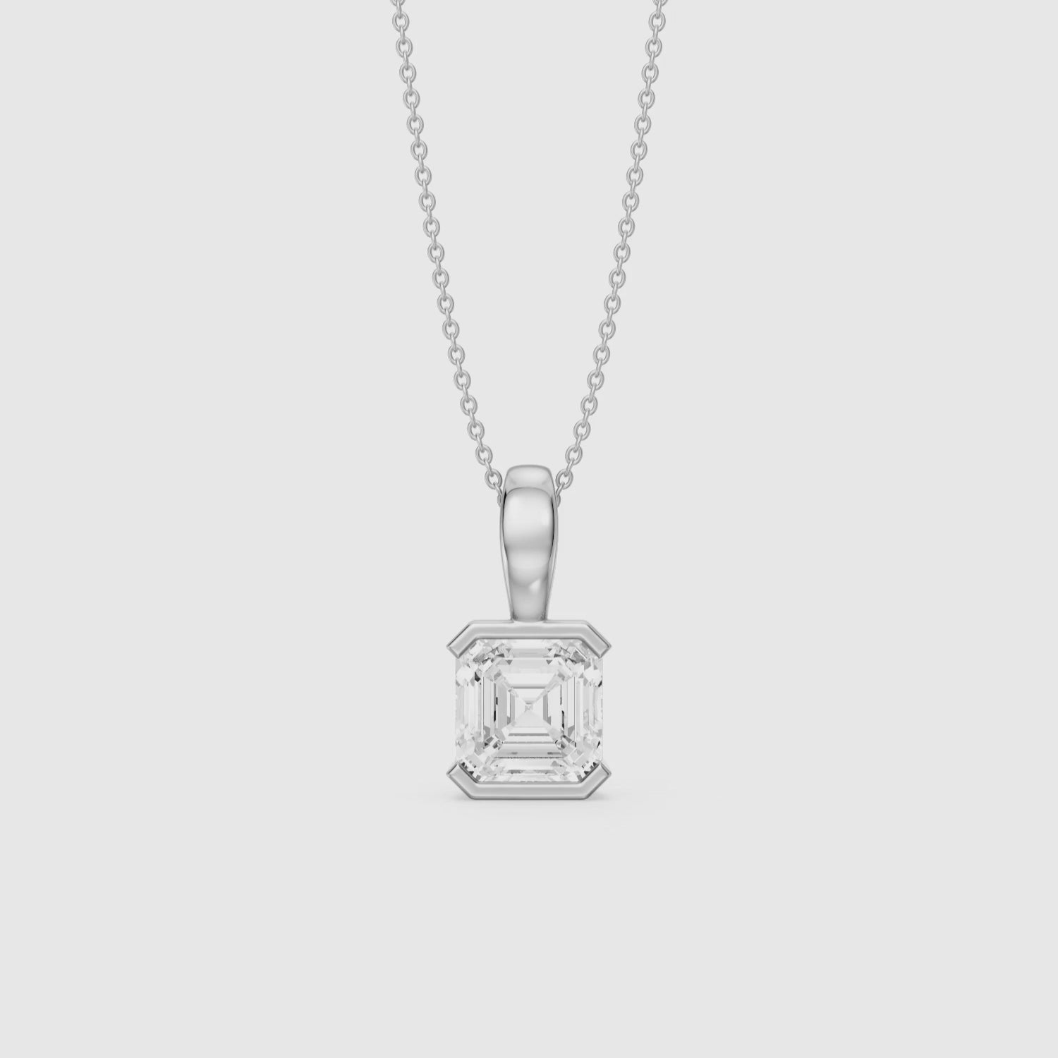 Load video: Alaya Asscher Lab Grown Diamond Half Bezel Pendant