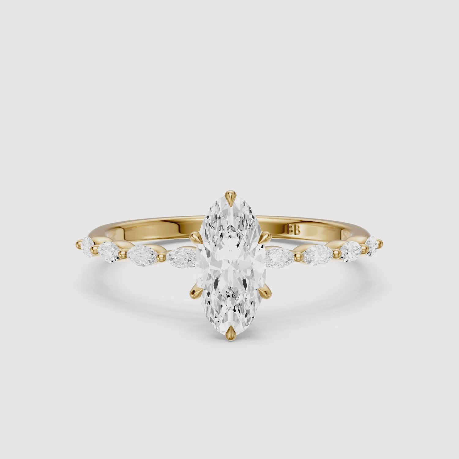Load video: Octavia Moval Hidden Halo Lab Grown Diamond Ring With Side Stone