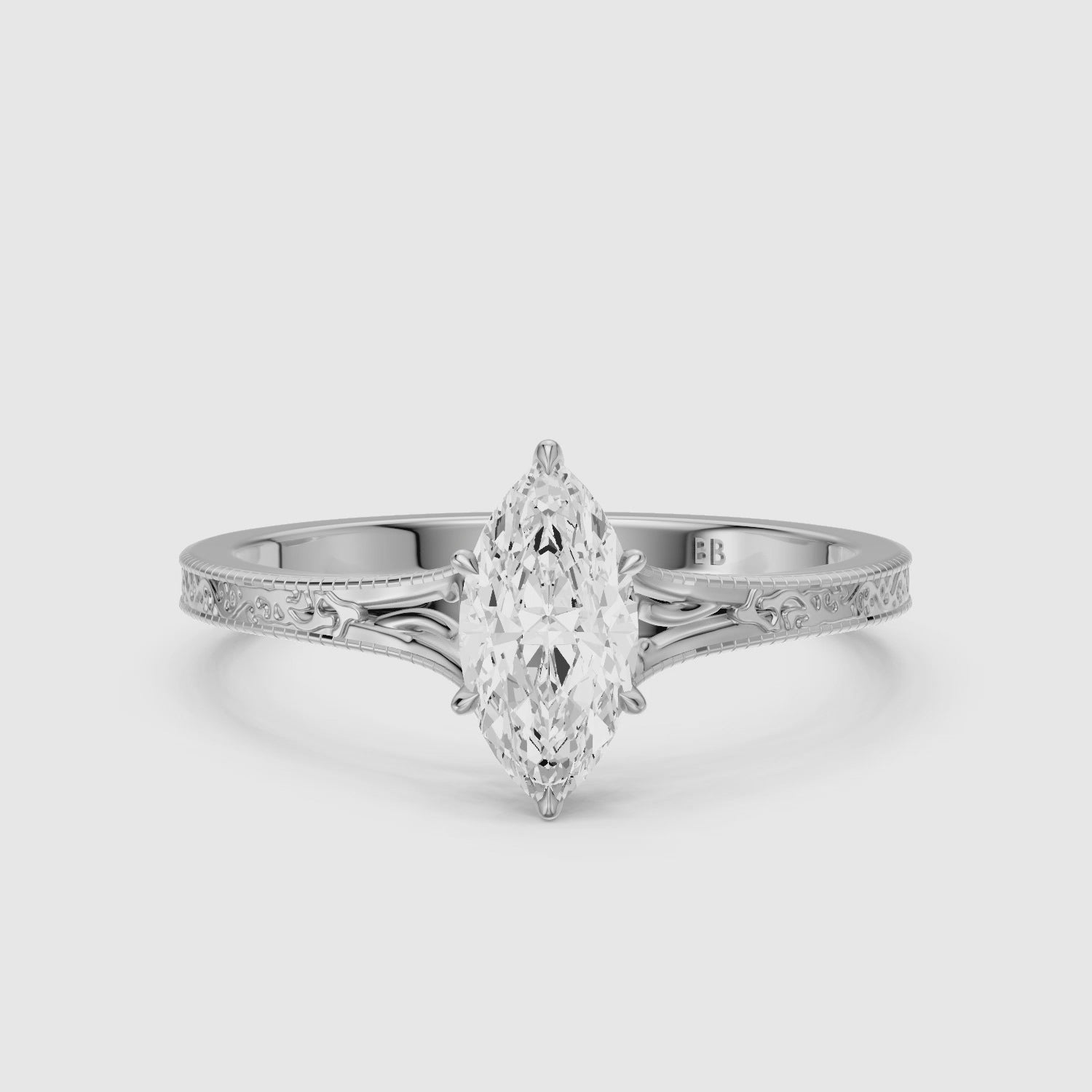 Load video: Valeria Marquise Cut Vintage Solitaire Lab Grown Diamond Ring