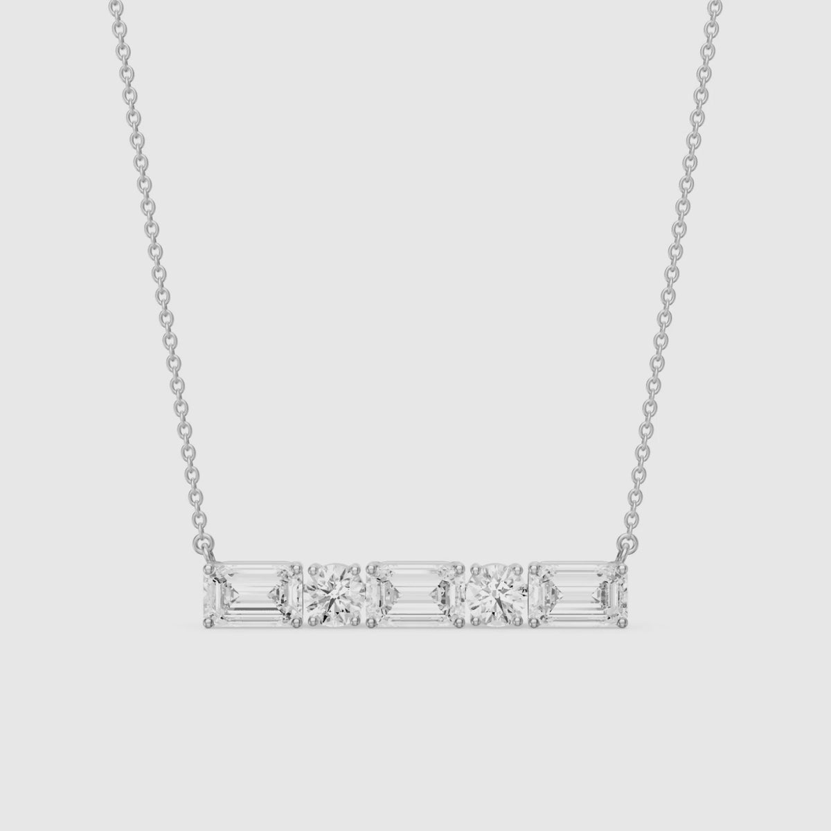 Load video: Gabriela Emerald and Round Lab Grown Diamond Bar Necklace