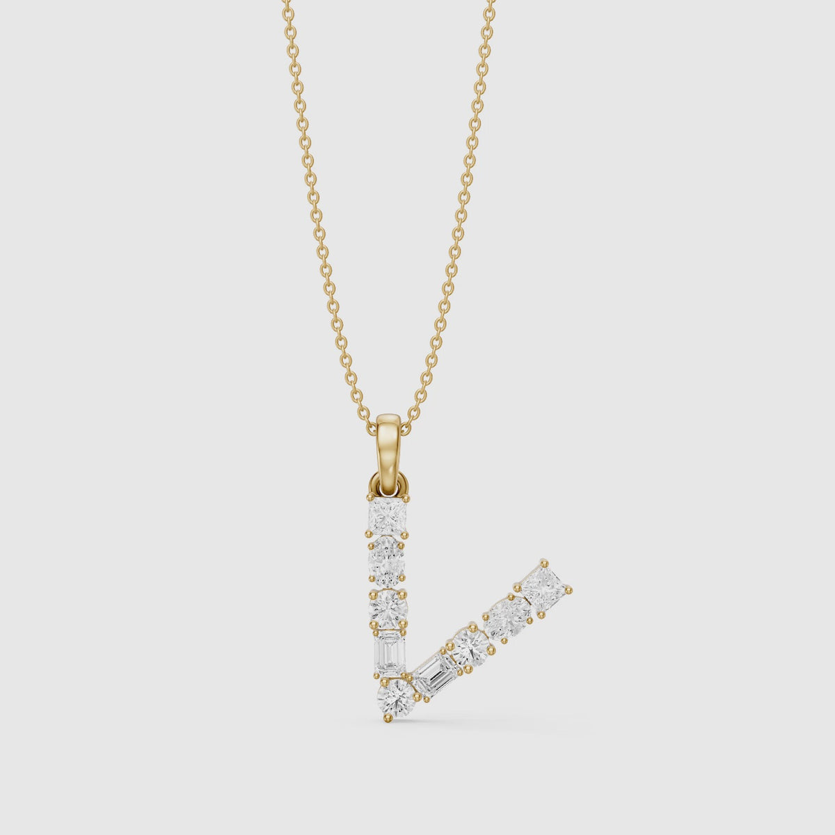Load video: Tuva Multi Shape Lab Grown Diamond Initial V Pendant
