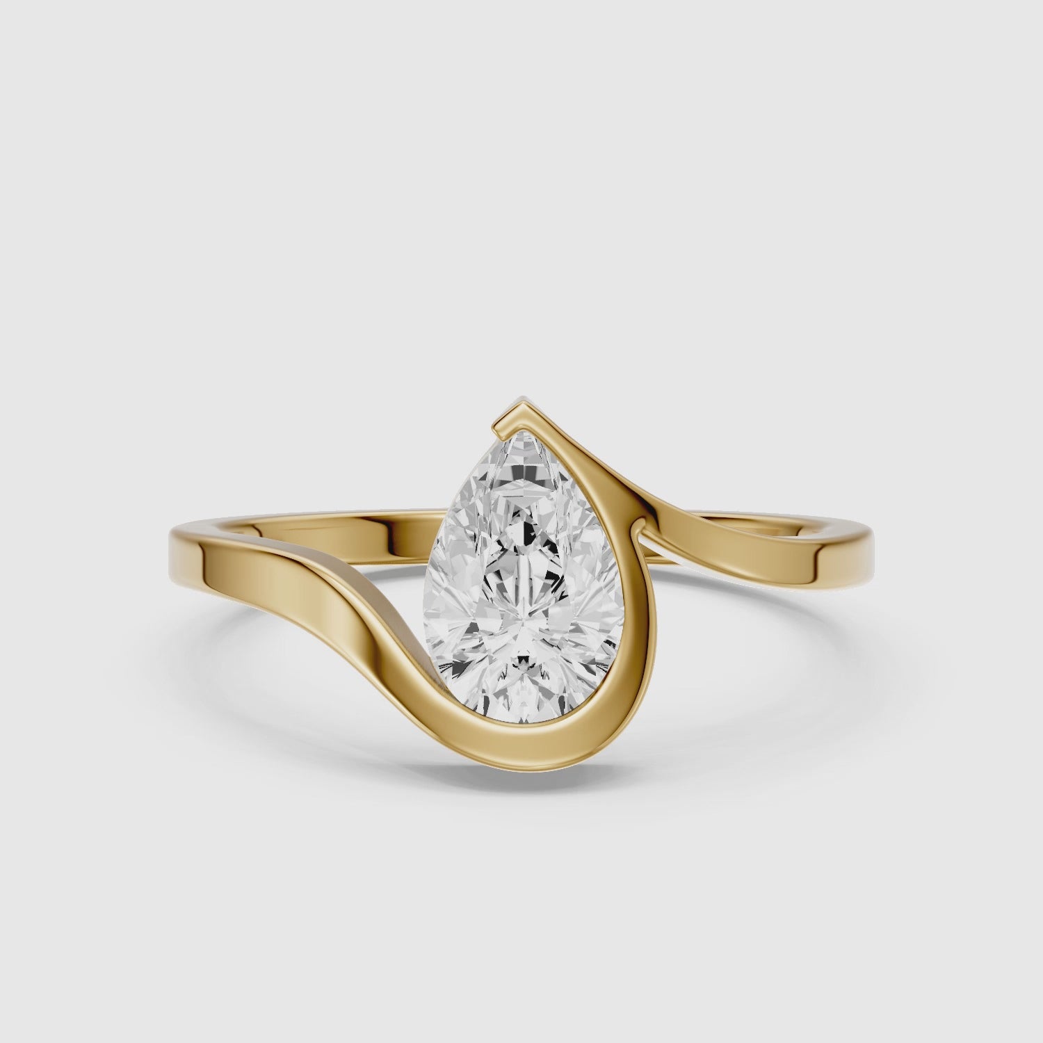 Load video: Lyra Pear Shape Moissanite Diamond Half Bezel Ring