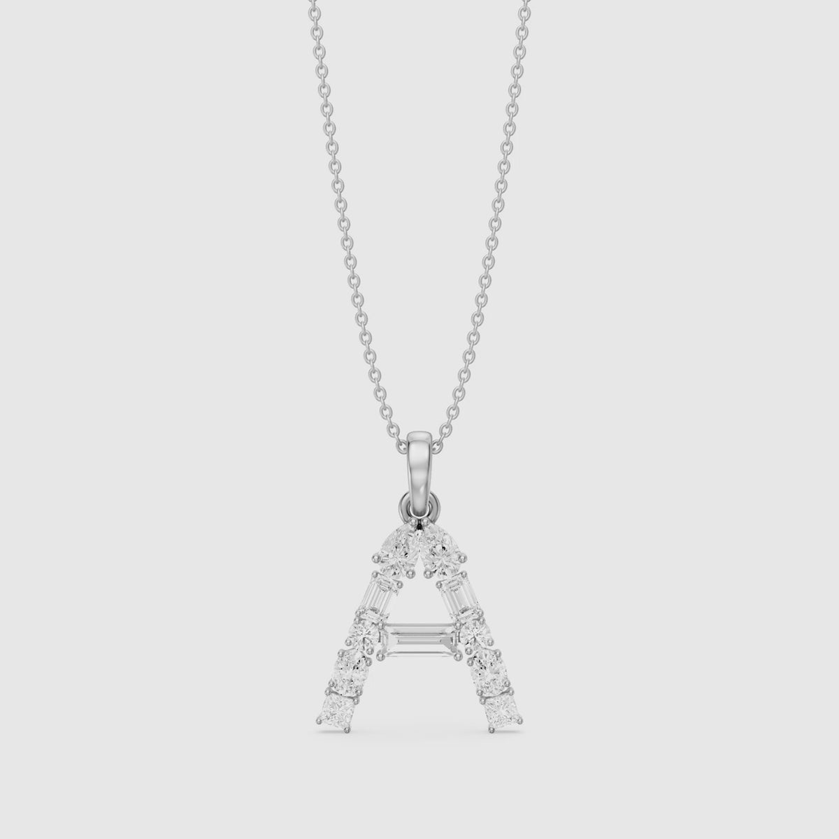 Load video: Avalon Multi Shape Lab Grown Diamond Initial A Pendant
