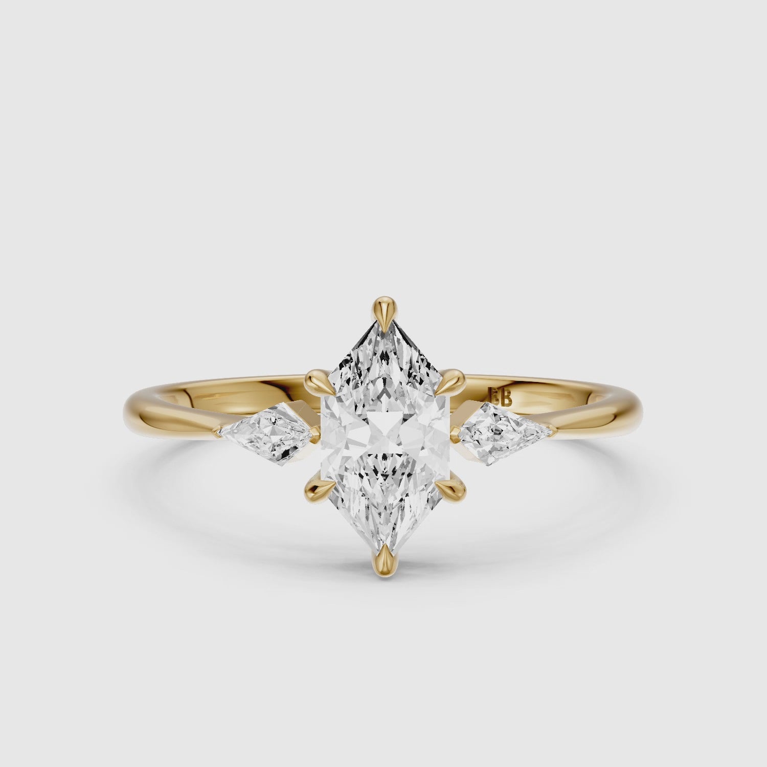 Load video: Graca Dutch Marquise Moissanite Diamond Three-Stone Ring with Kite Diamonds